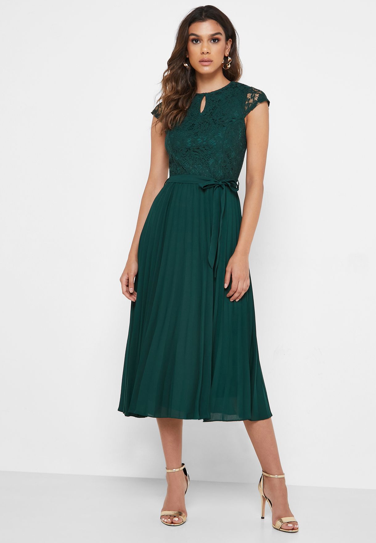 dorothy perkins green pleated dress