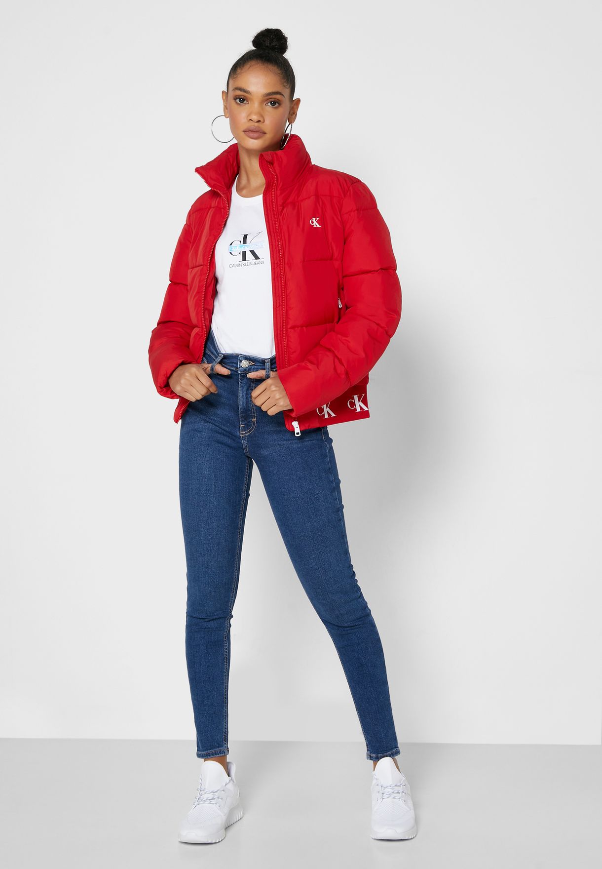 Buy Calvin Klein Jeans red High Neck Quilted Jacket for Women in MENA,  Worldwide