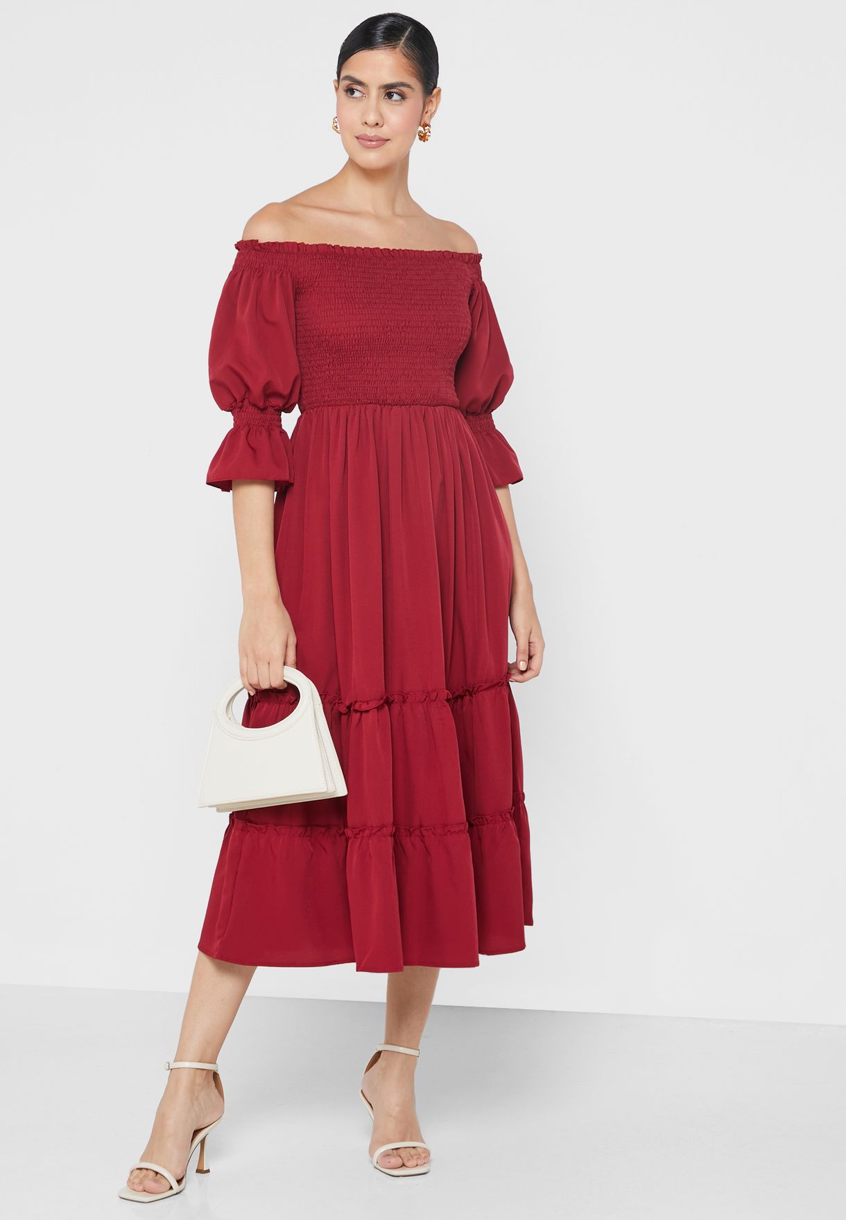 Buy Ella burgundy Off-Shoulder Long Dress for Women in Dubai, Abu Dhabi