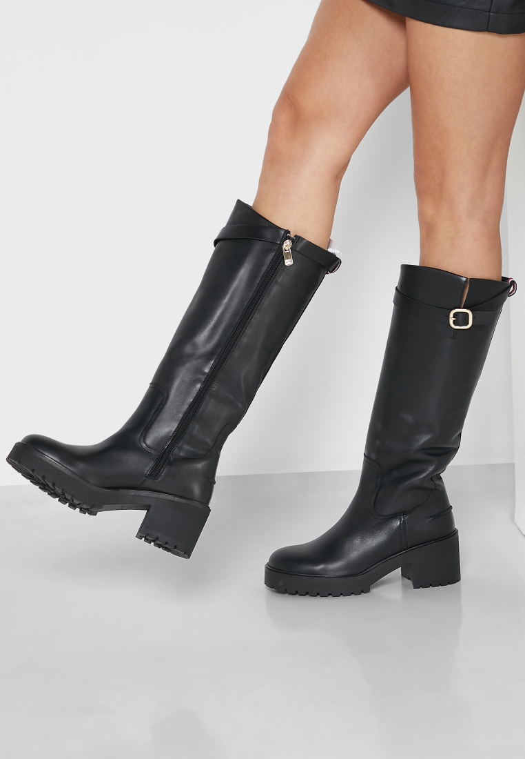 Buy Tommy Hilfiger black Cleated Long Boots for in MENA, Worldwide