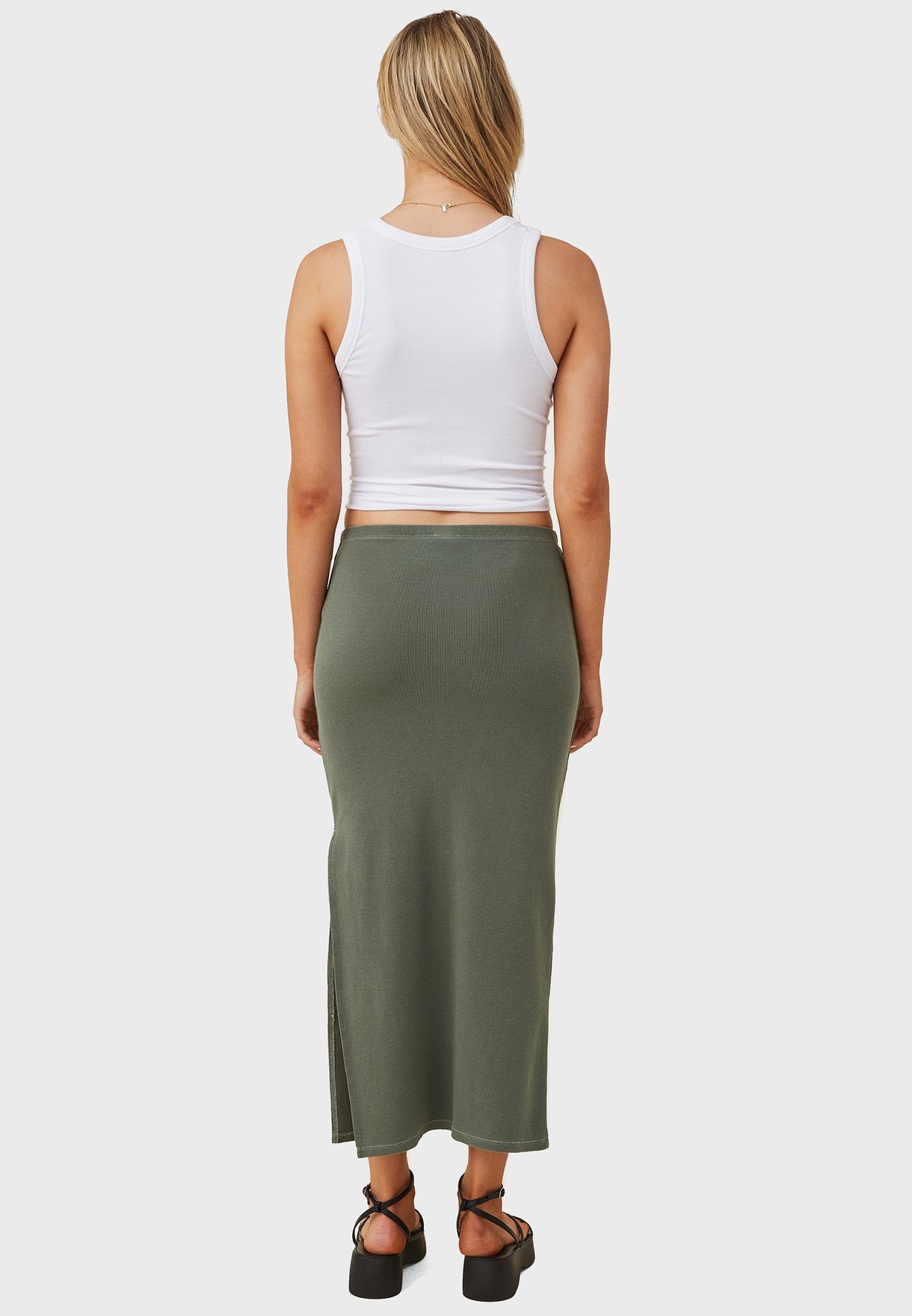 Side Slit Ribbed Maxi Skirt