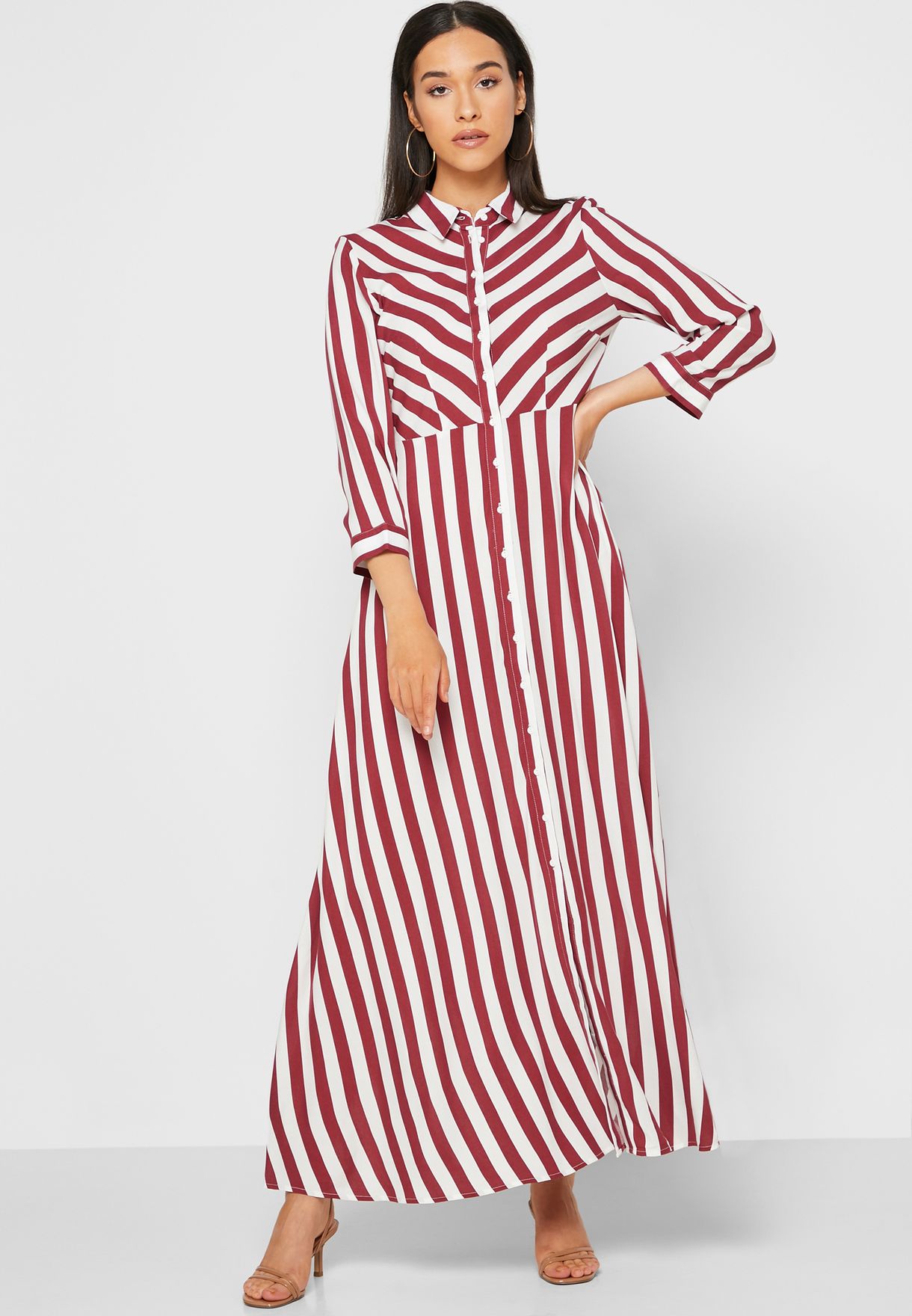 striped maxi shirt dress