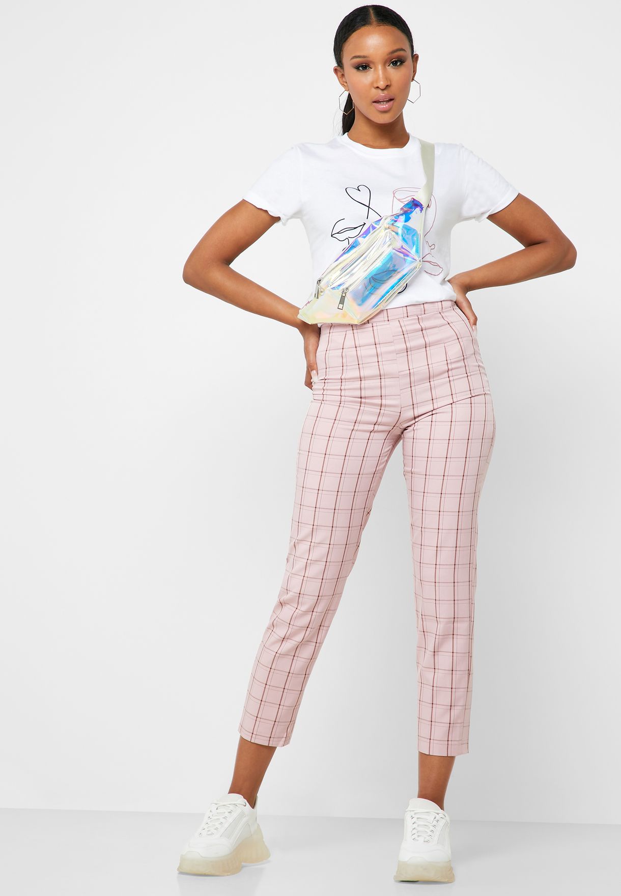 pink check pants