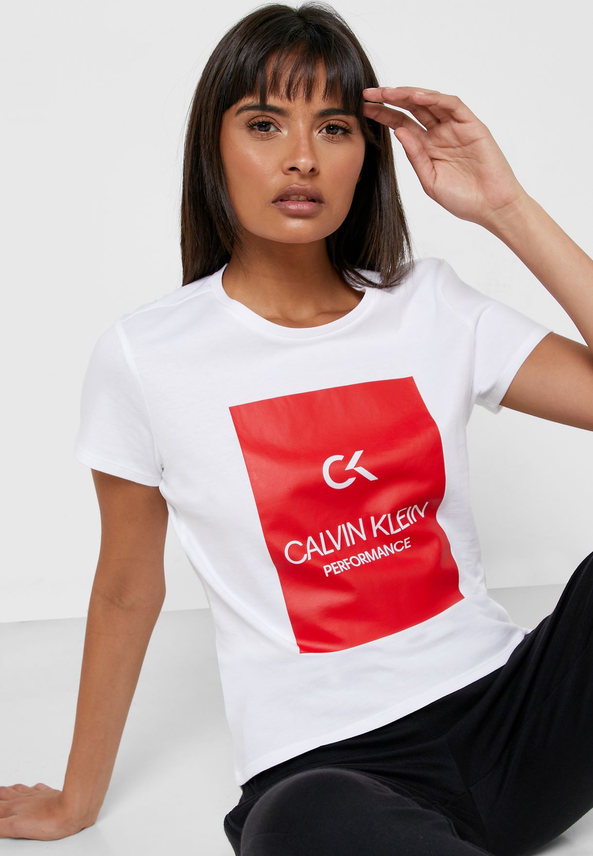Buy Calvin Klein Performance white Box Logo T-Shirt for Women in MENA,  Worldwide