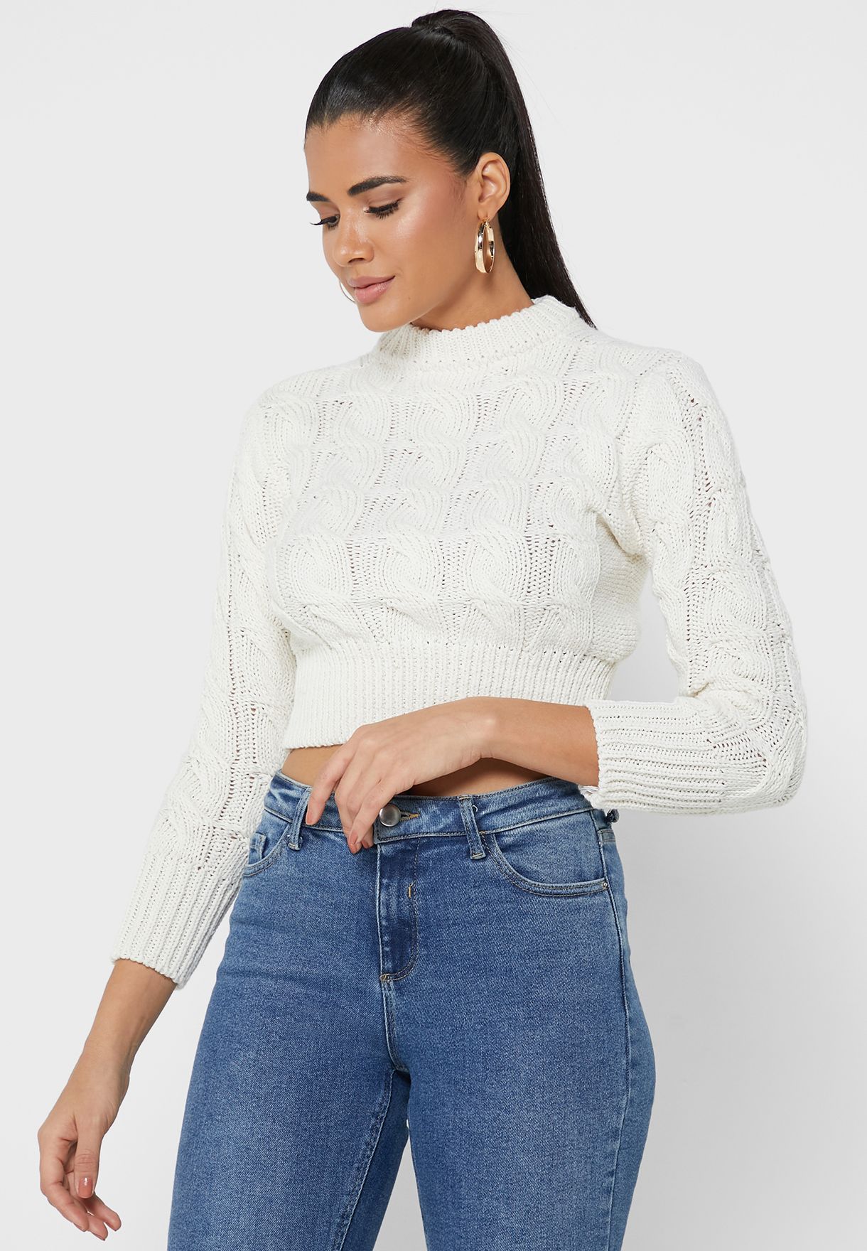 Braided Cropped Sweater