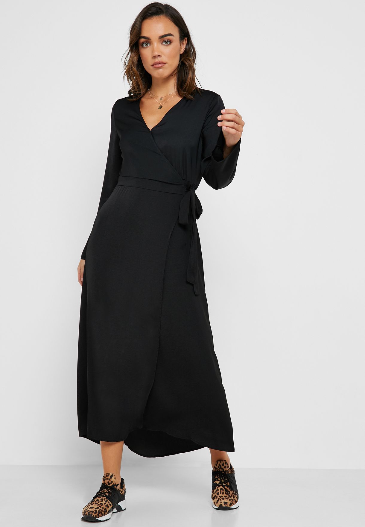 black belted maxi dress