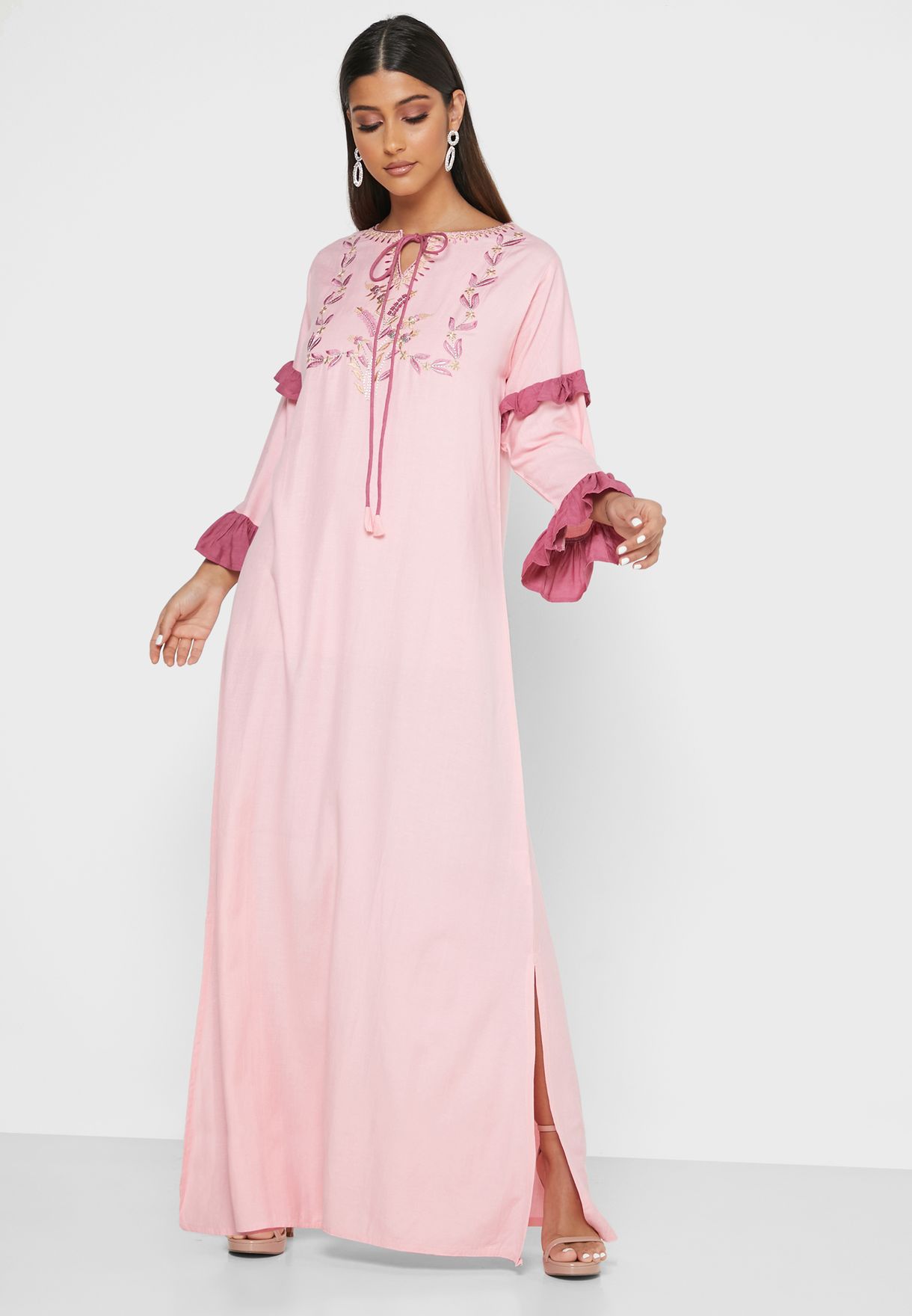 Buy Amri pink Detailed Jalabiya for Women in MENA, Worldwide