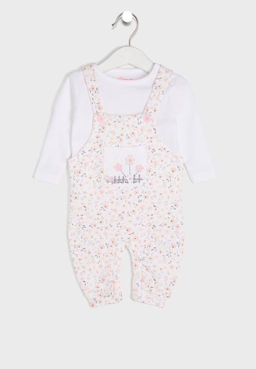 Infant T-Shirt + Floral Dungaree Set