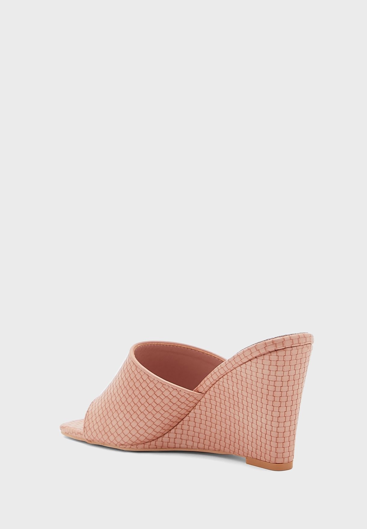 Weaved Effect Square Toe Wedge Sandal