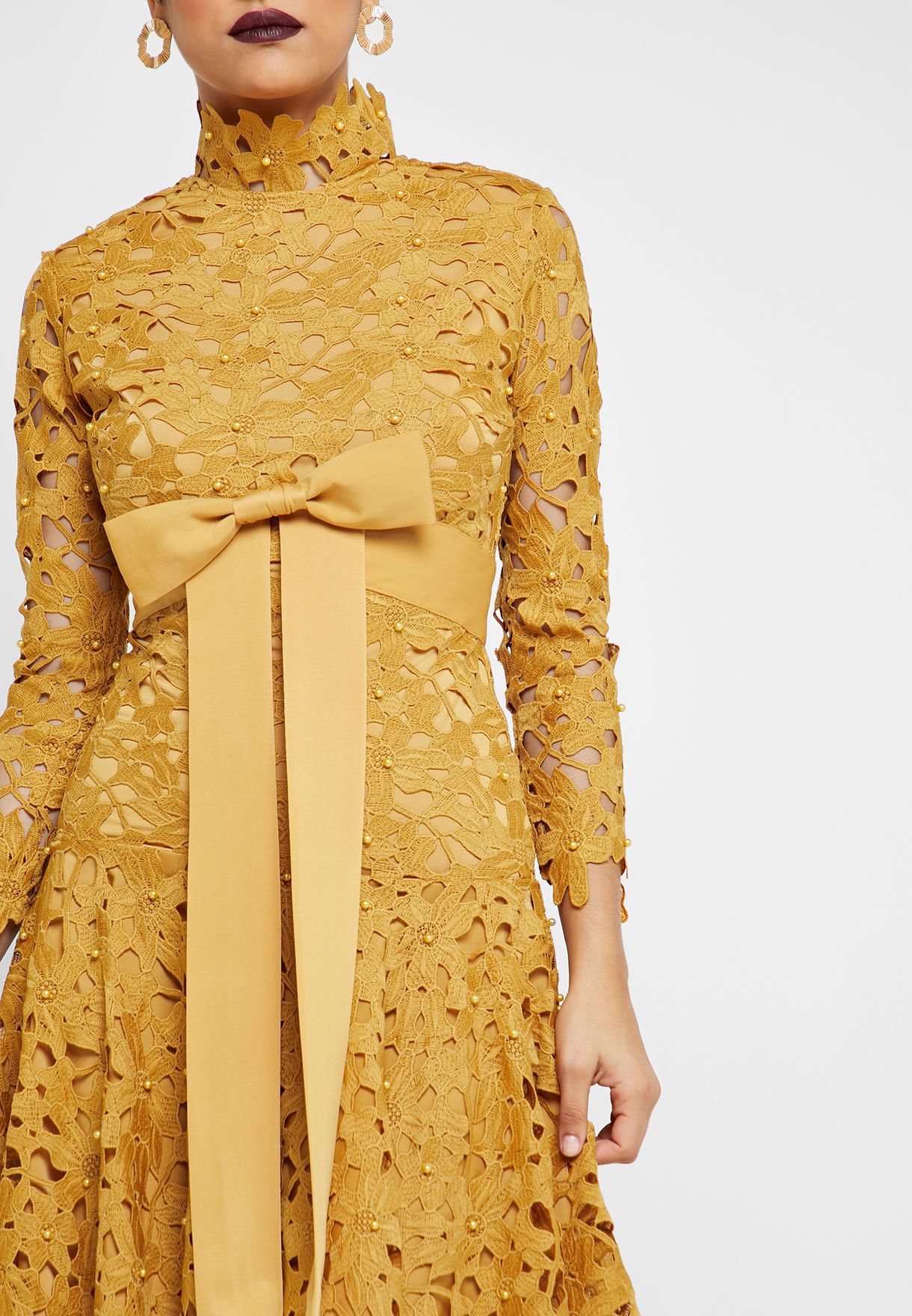 Buy Threadz By Ajoni yellow Asymmetric High Neck Crochet Dress for ...