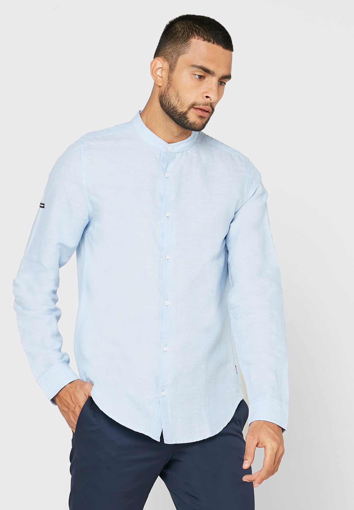 superdry collarless shirt