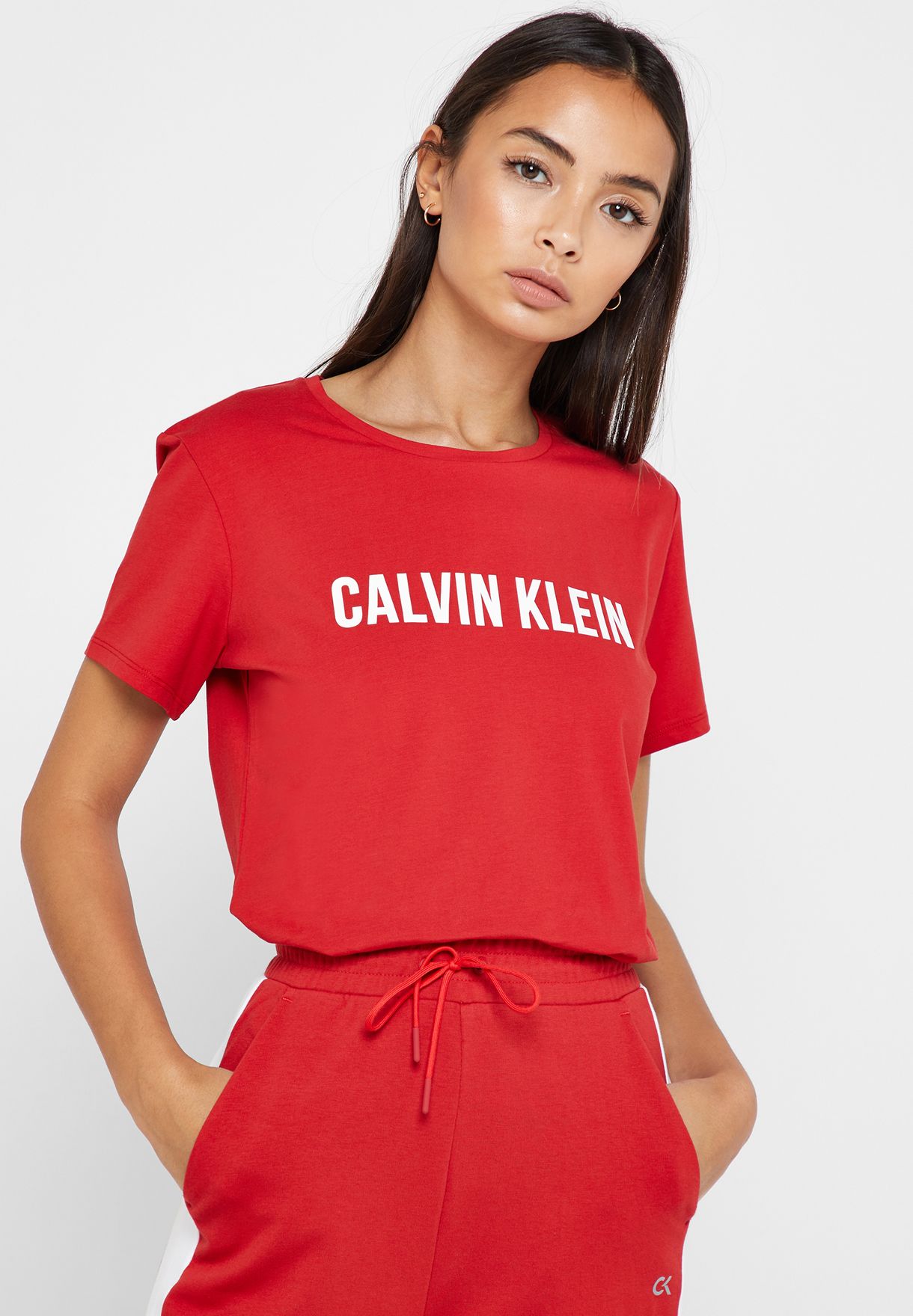 red calvin klein shirt