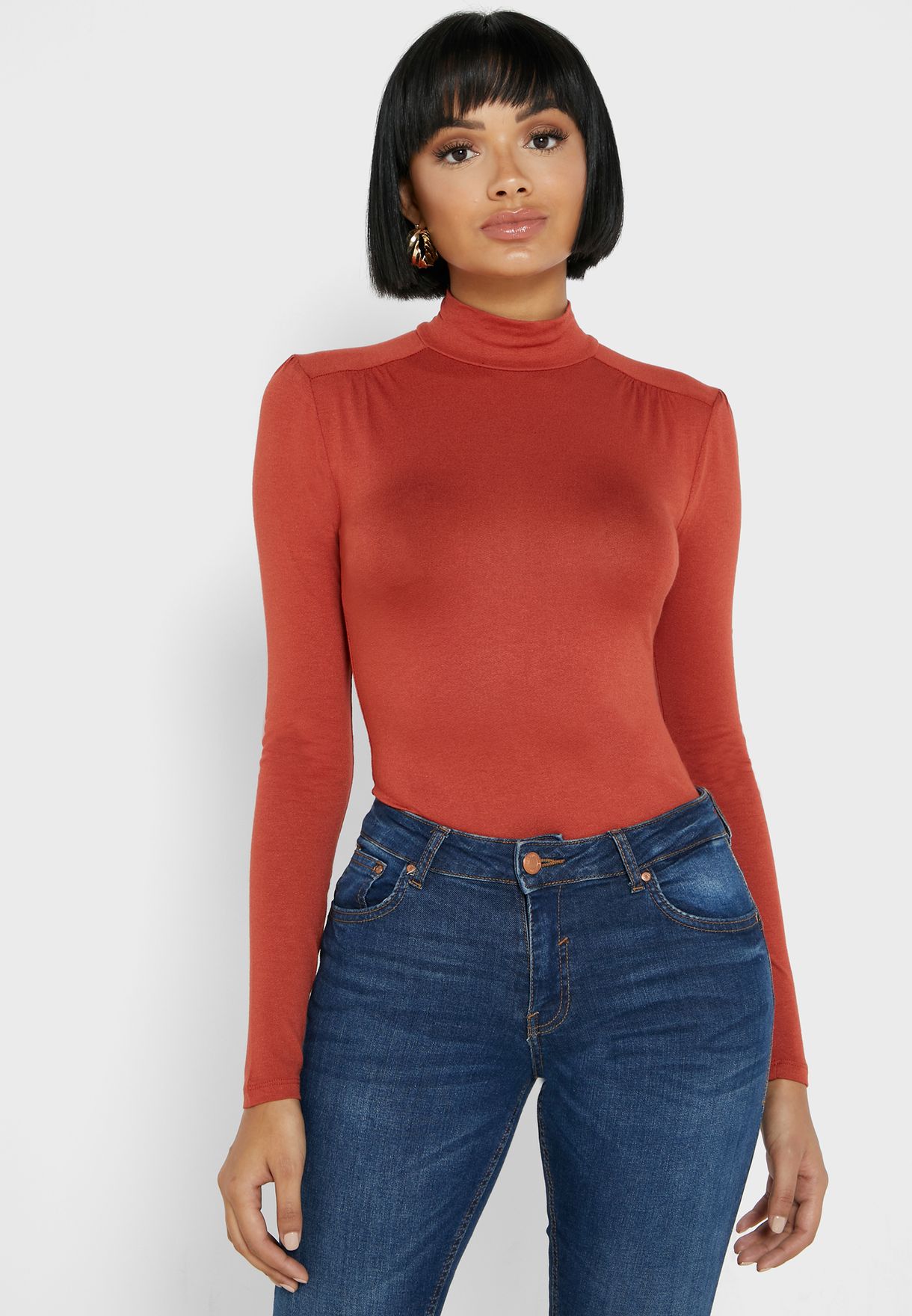 red high neck top