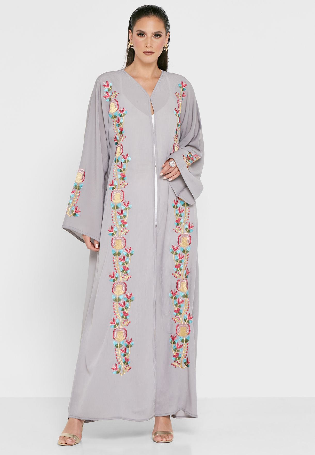 Buy Hayas Closet silver Embroidered Longline Abaya for Women in Dubai ...