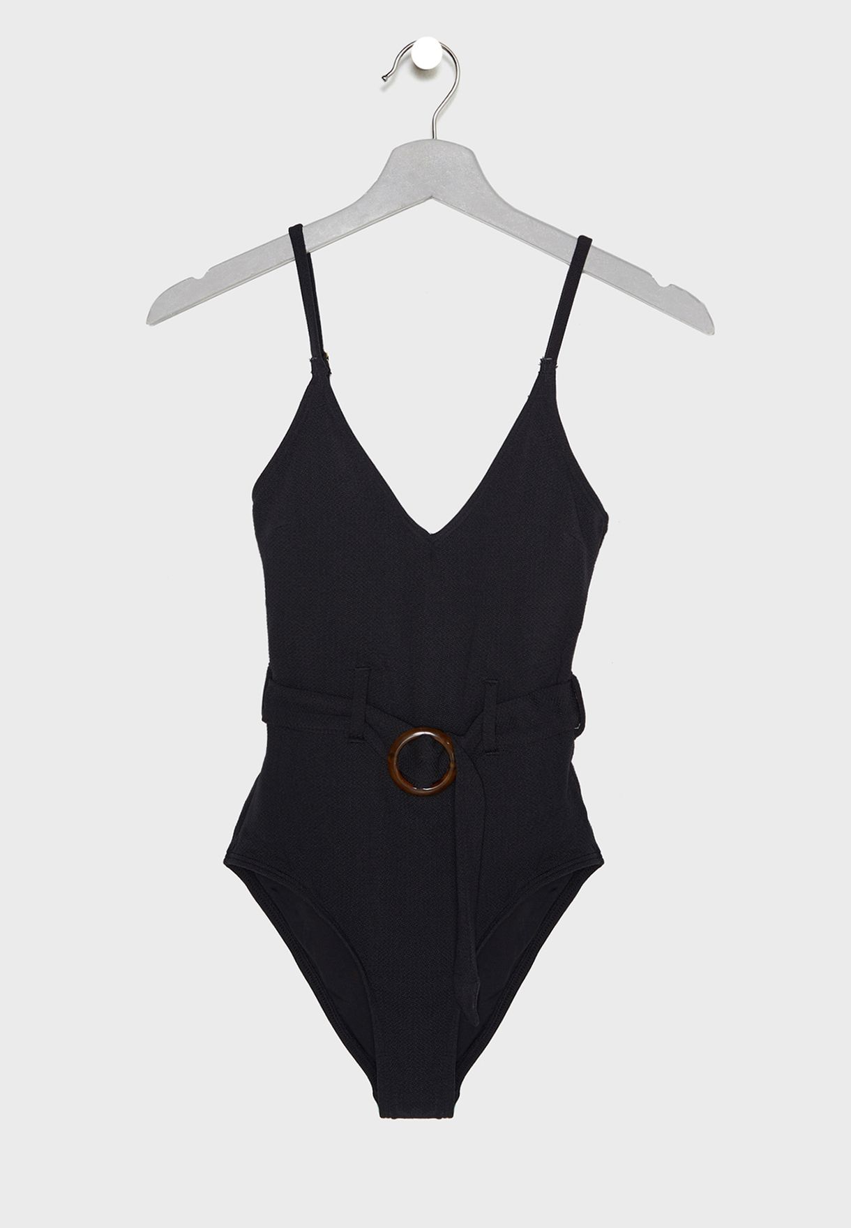 new look black belted swimsuit