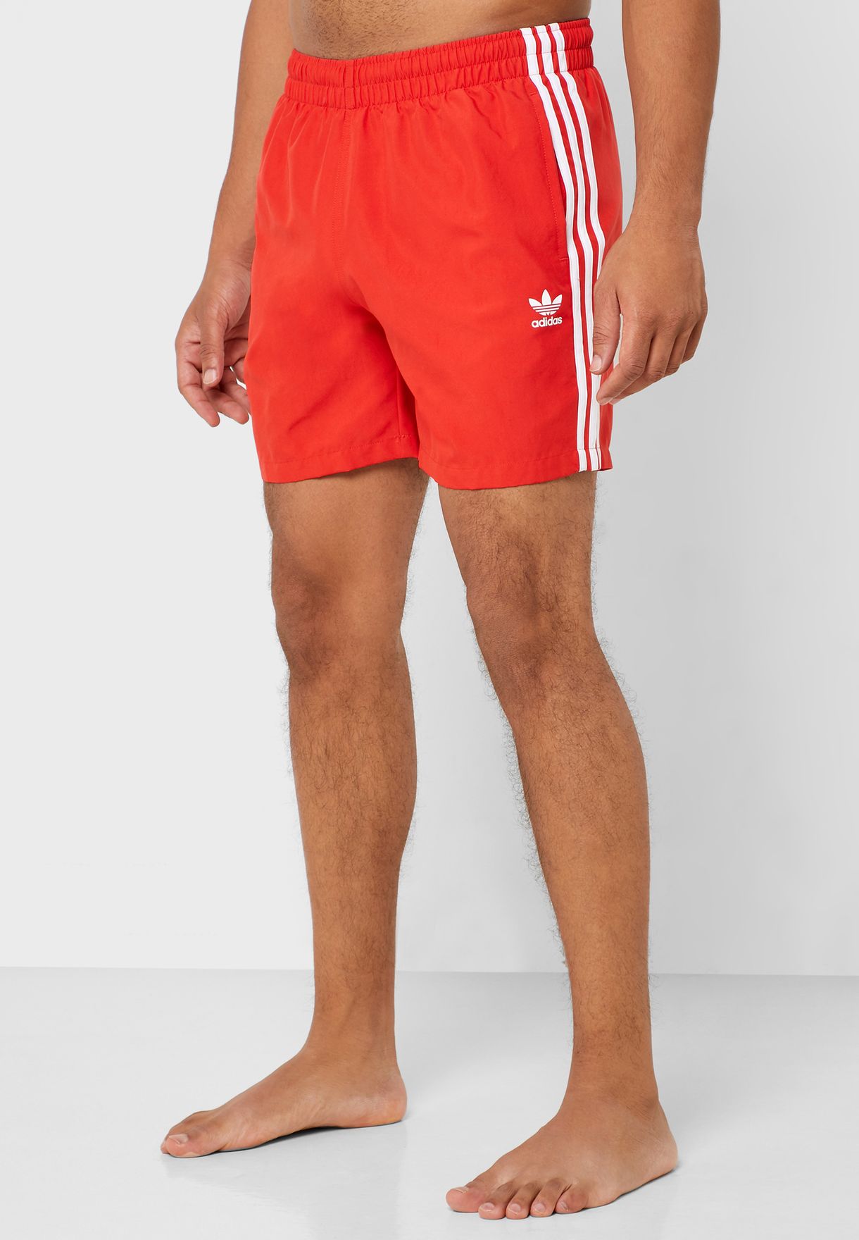 adidas red 3 stripe shorts
