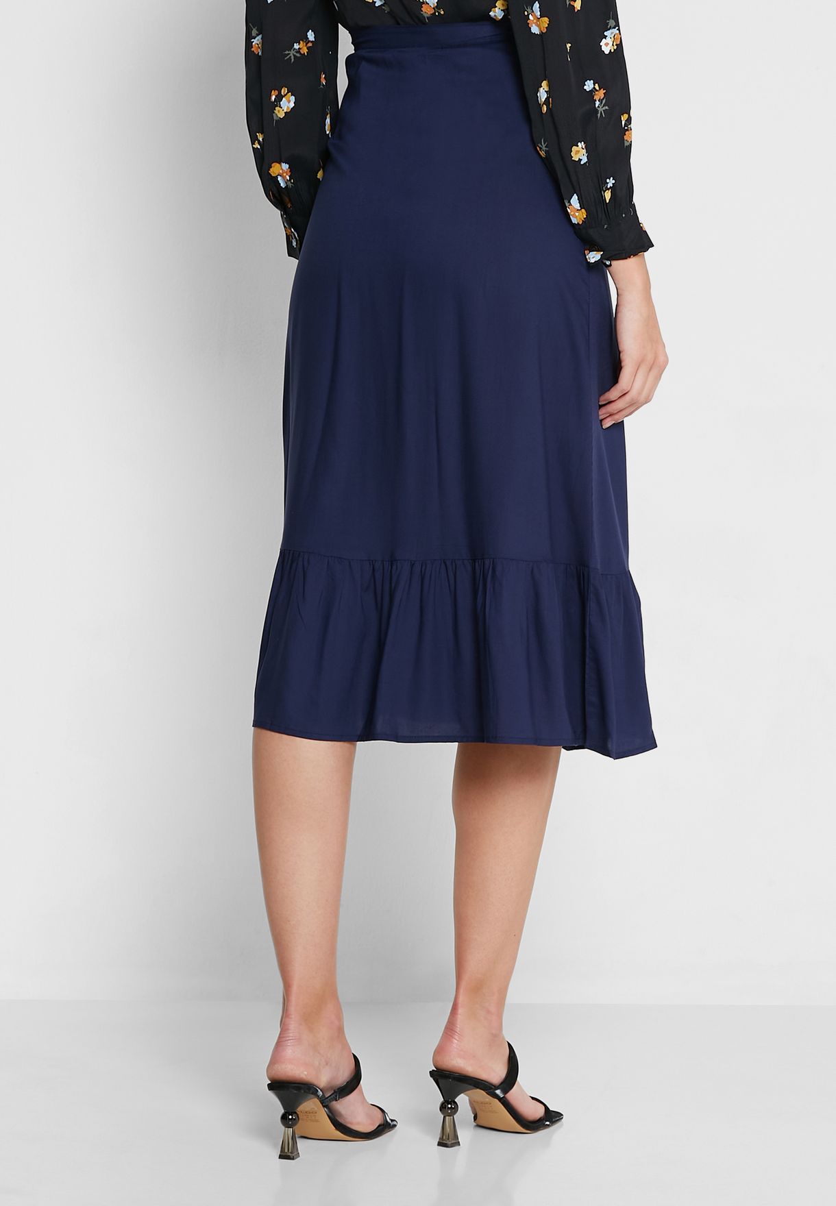 Ruffle Hem High Waist Skirt