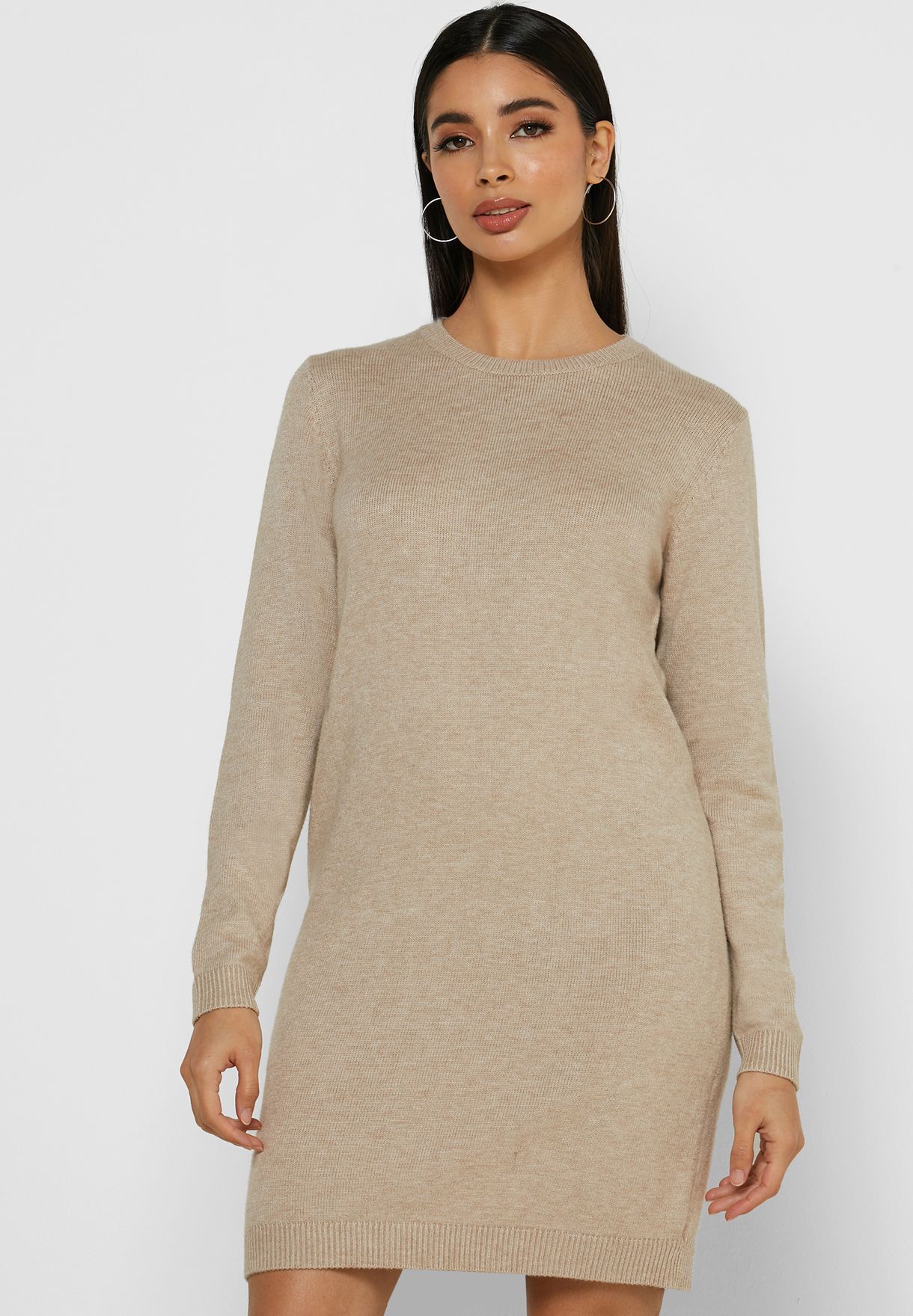 beige shift dress