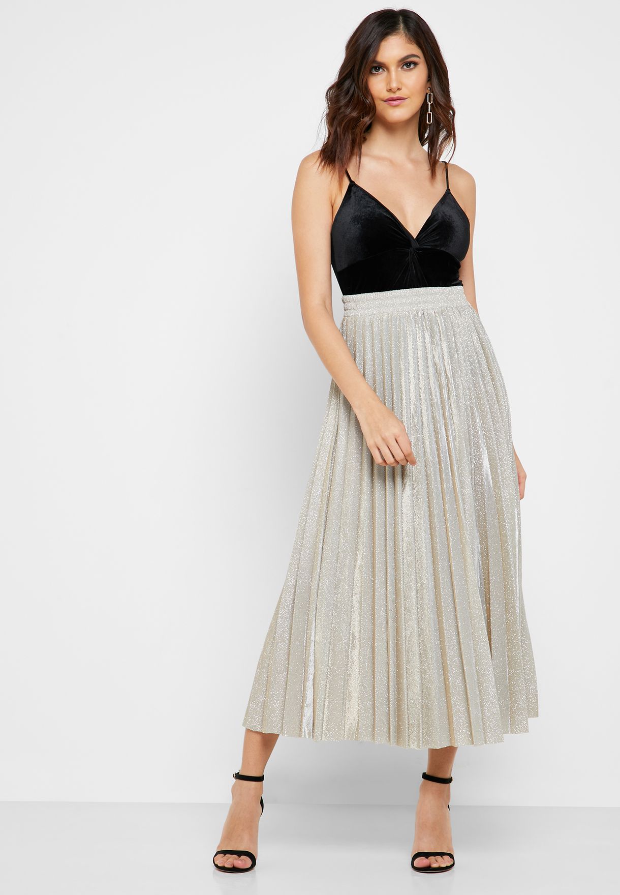 metallic pleated skirt new look