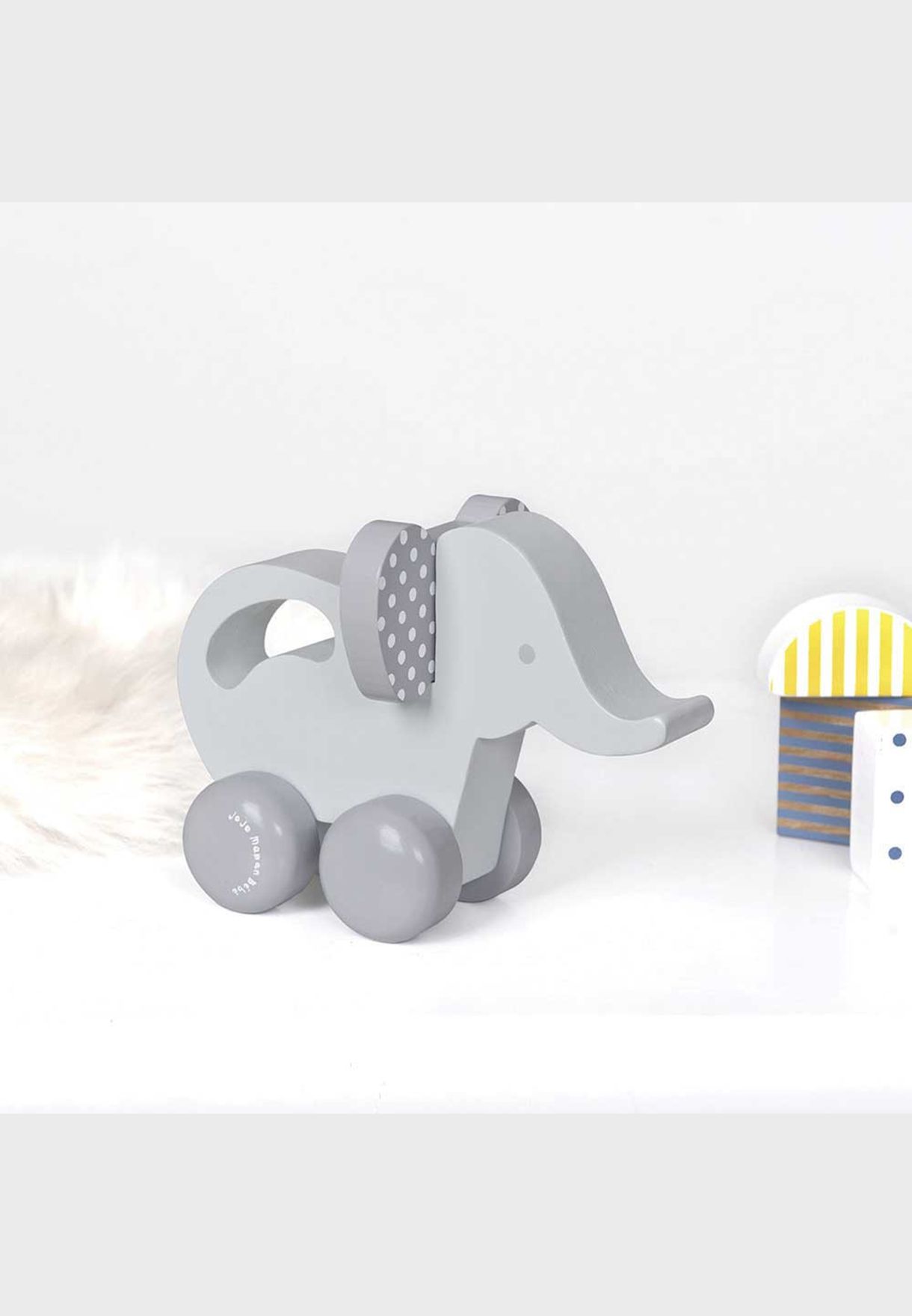 Buy Jojo Maman Bebe Grey Push Along Wooden Elephant Toy For Kids In Mena Worldwide D3617