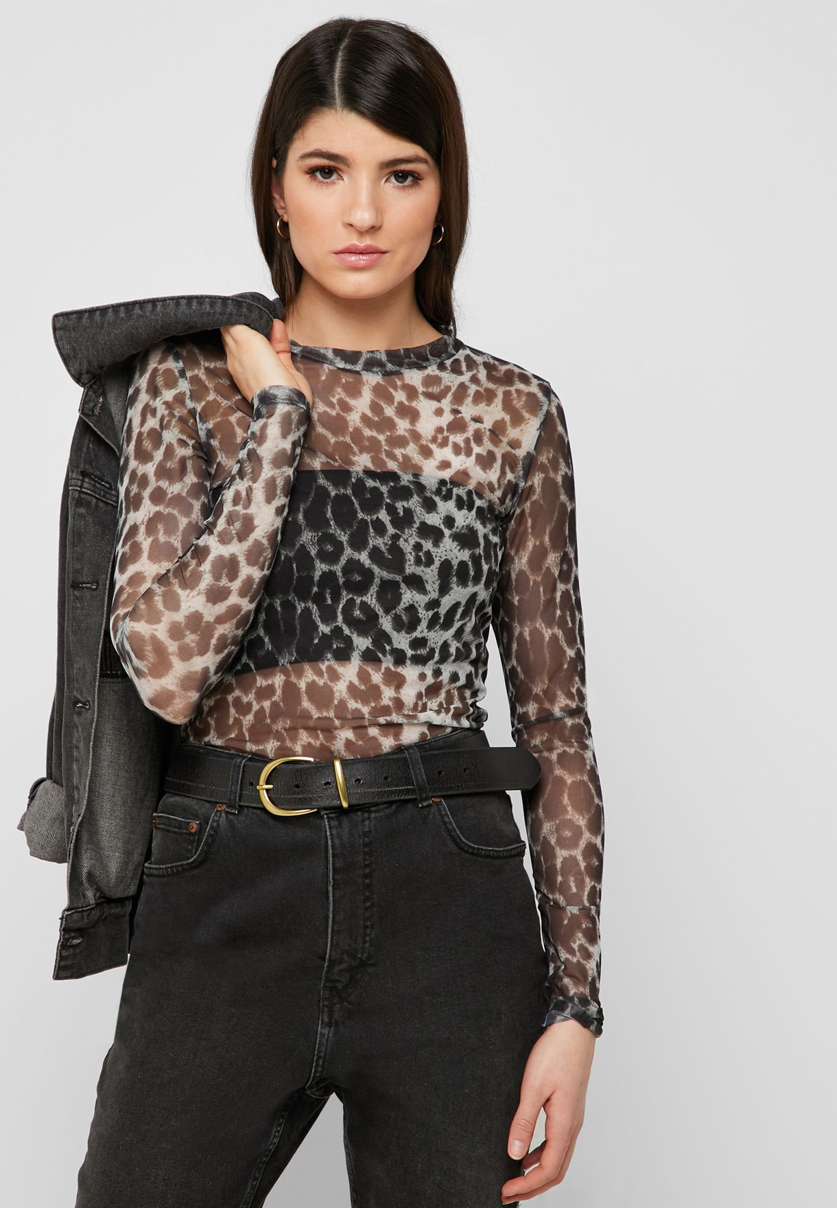 leopard sheer top