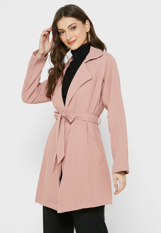 Belted Trench Coat With Oversized Collar
