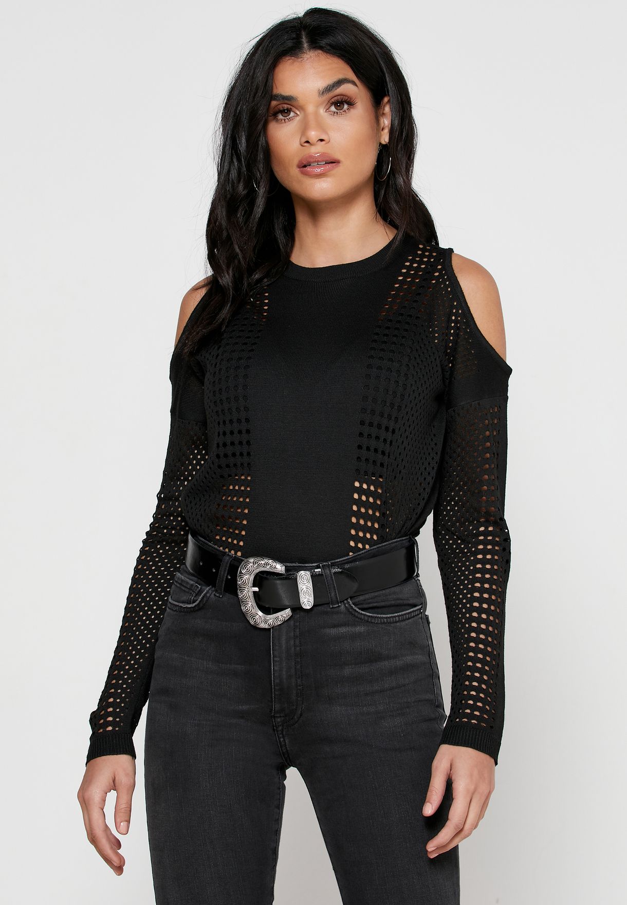 womens black cold shoulder top