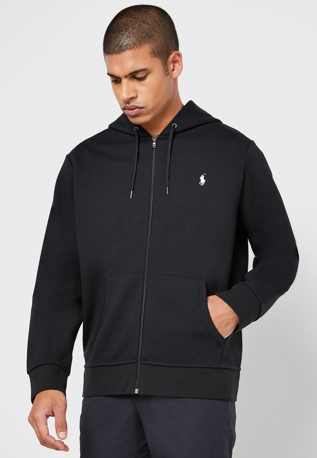 black zip up hoodie polo