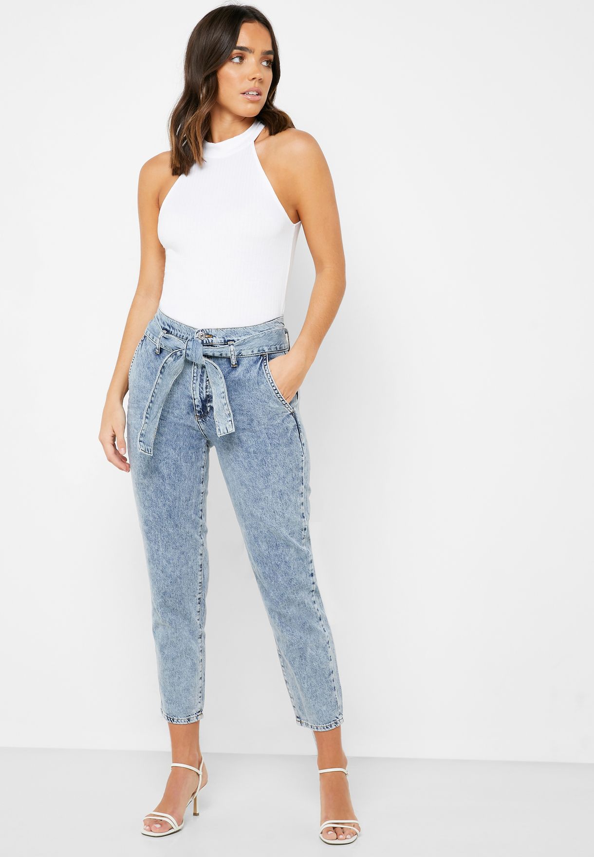 high waisted belted jeans