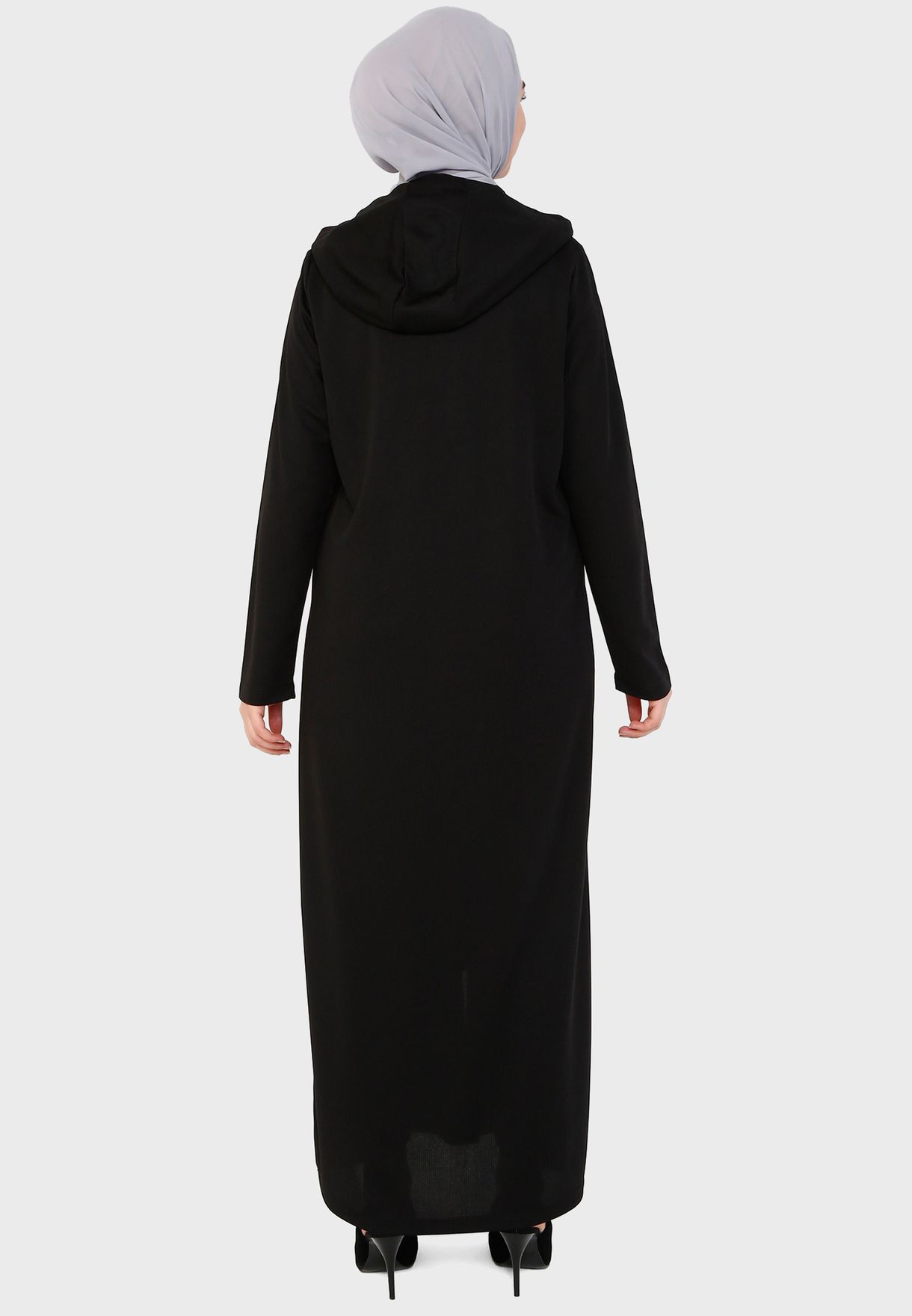 Buy Tavin By Modanisa black Button Detail Hooded Longline Coat for ...