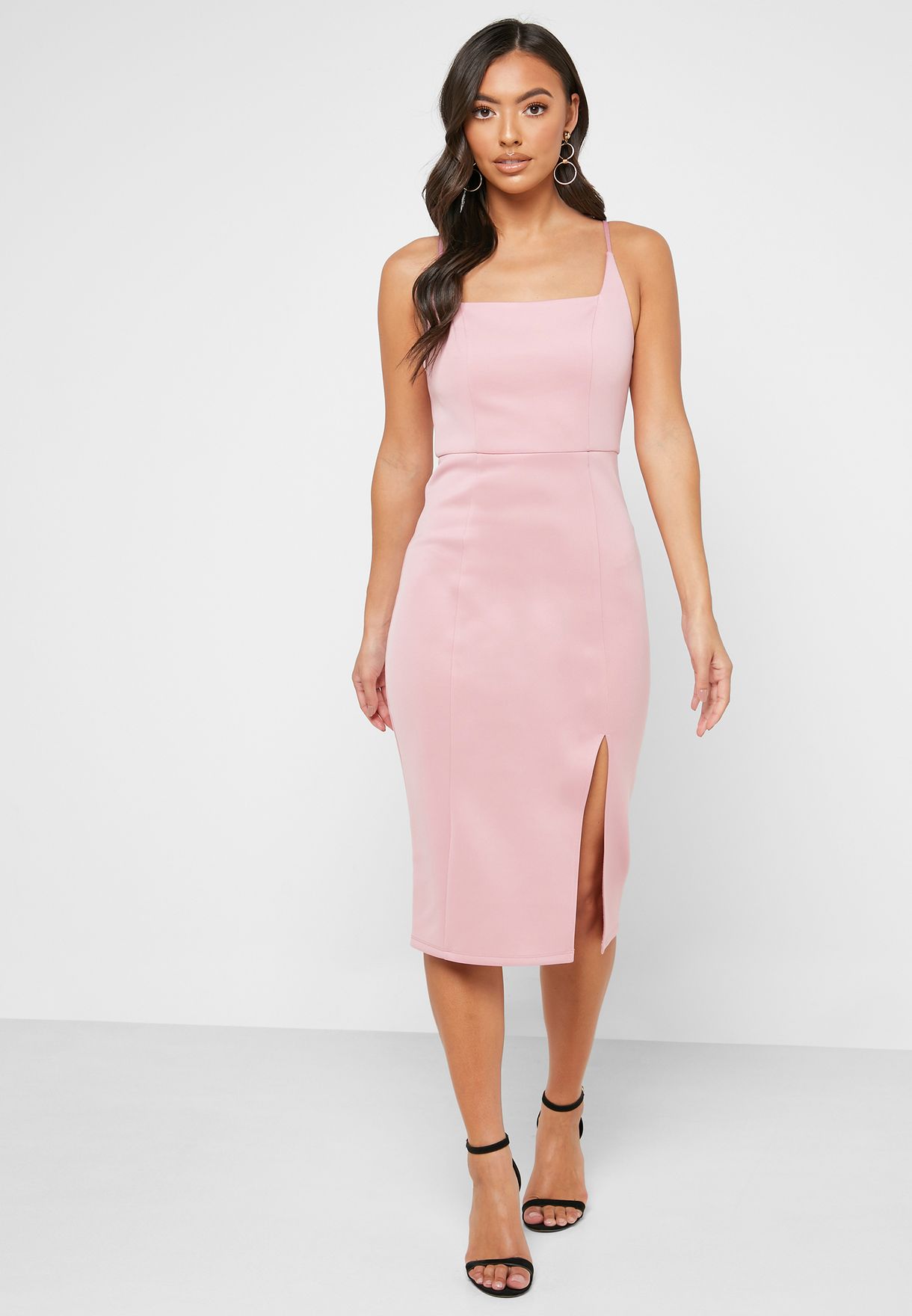 pink square neck bodycon dress