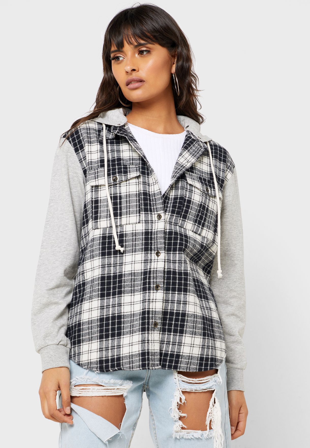 hooded checked shirts for womens