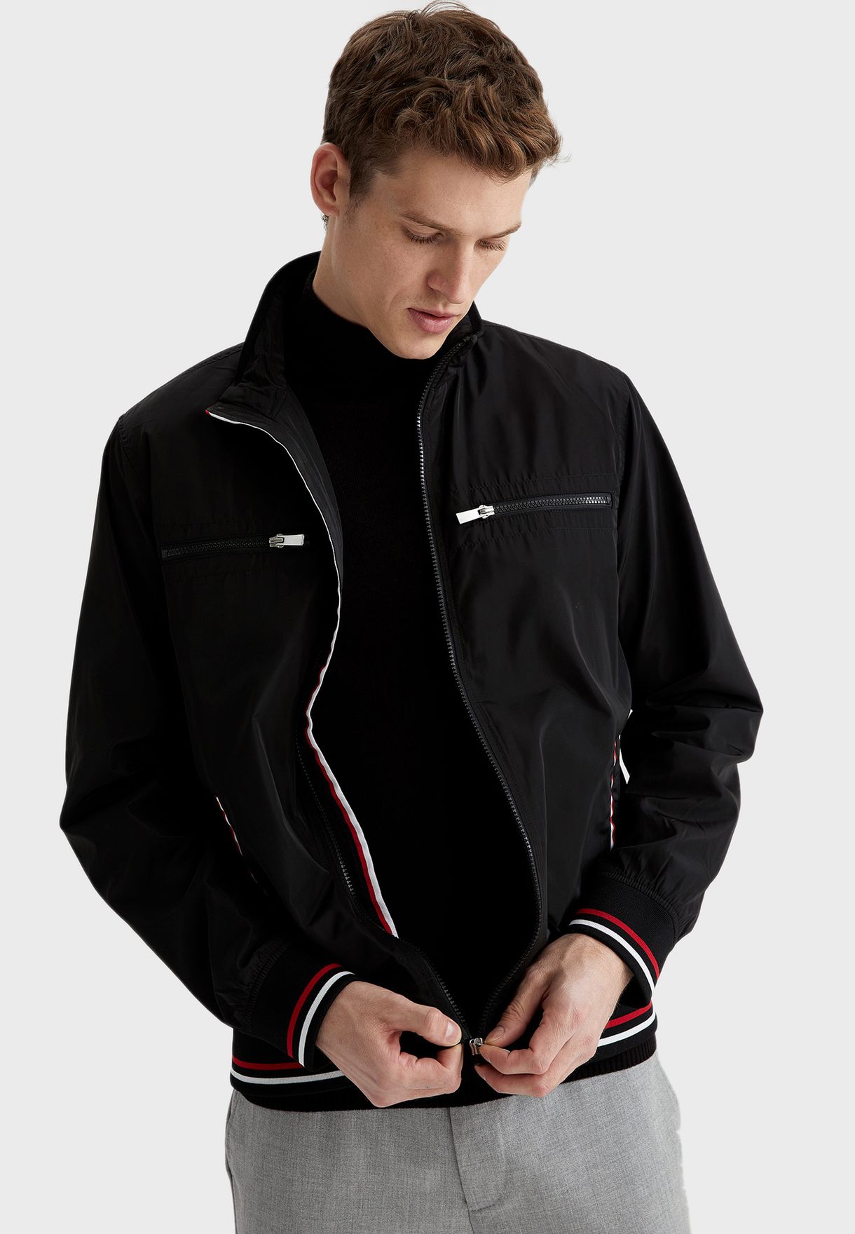 Buy Defacto black Tipped Zip Detail Pocket Jacket for Men in MENA ...