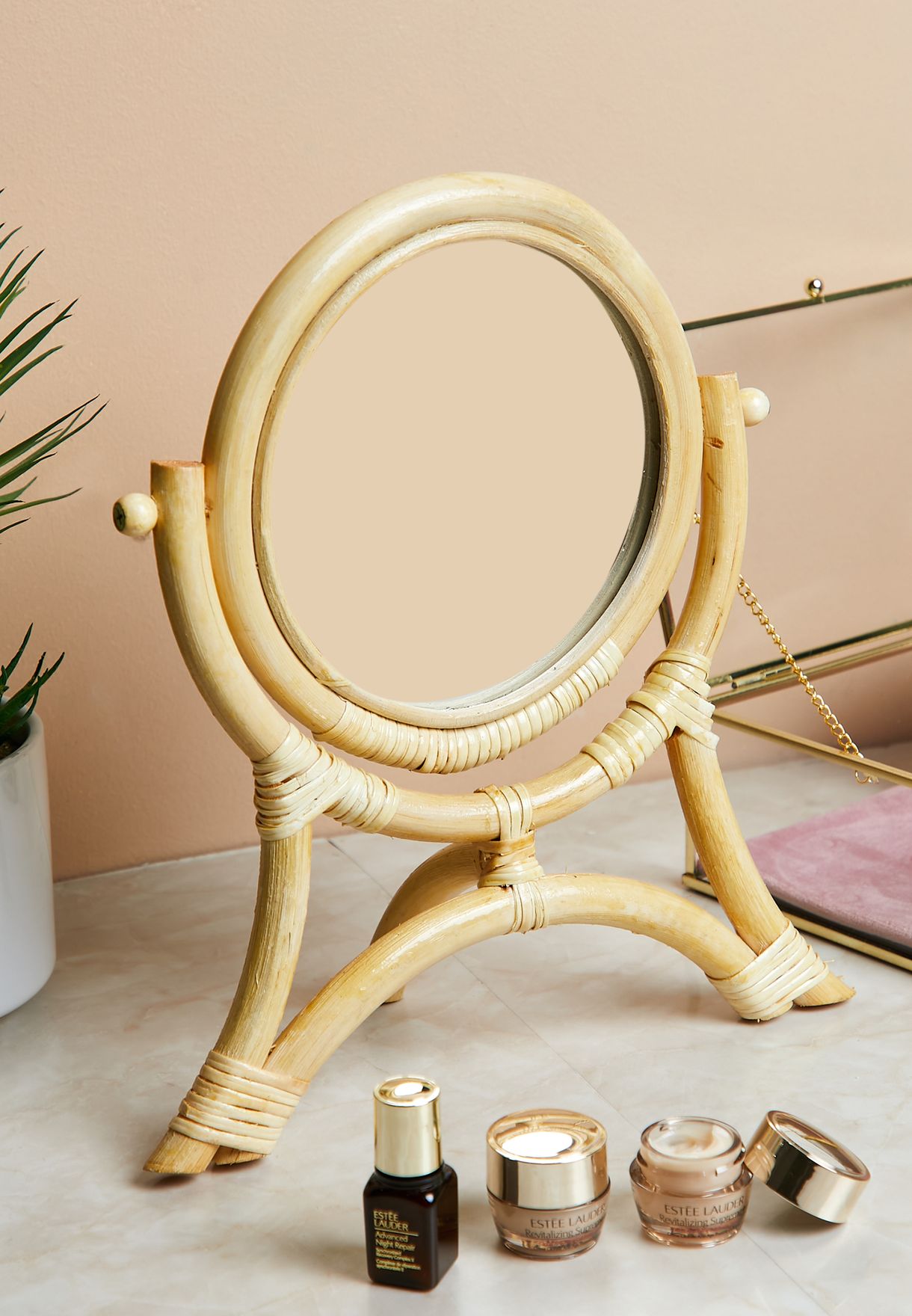Wooden Rattan Decorative Desk Mirror