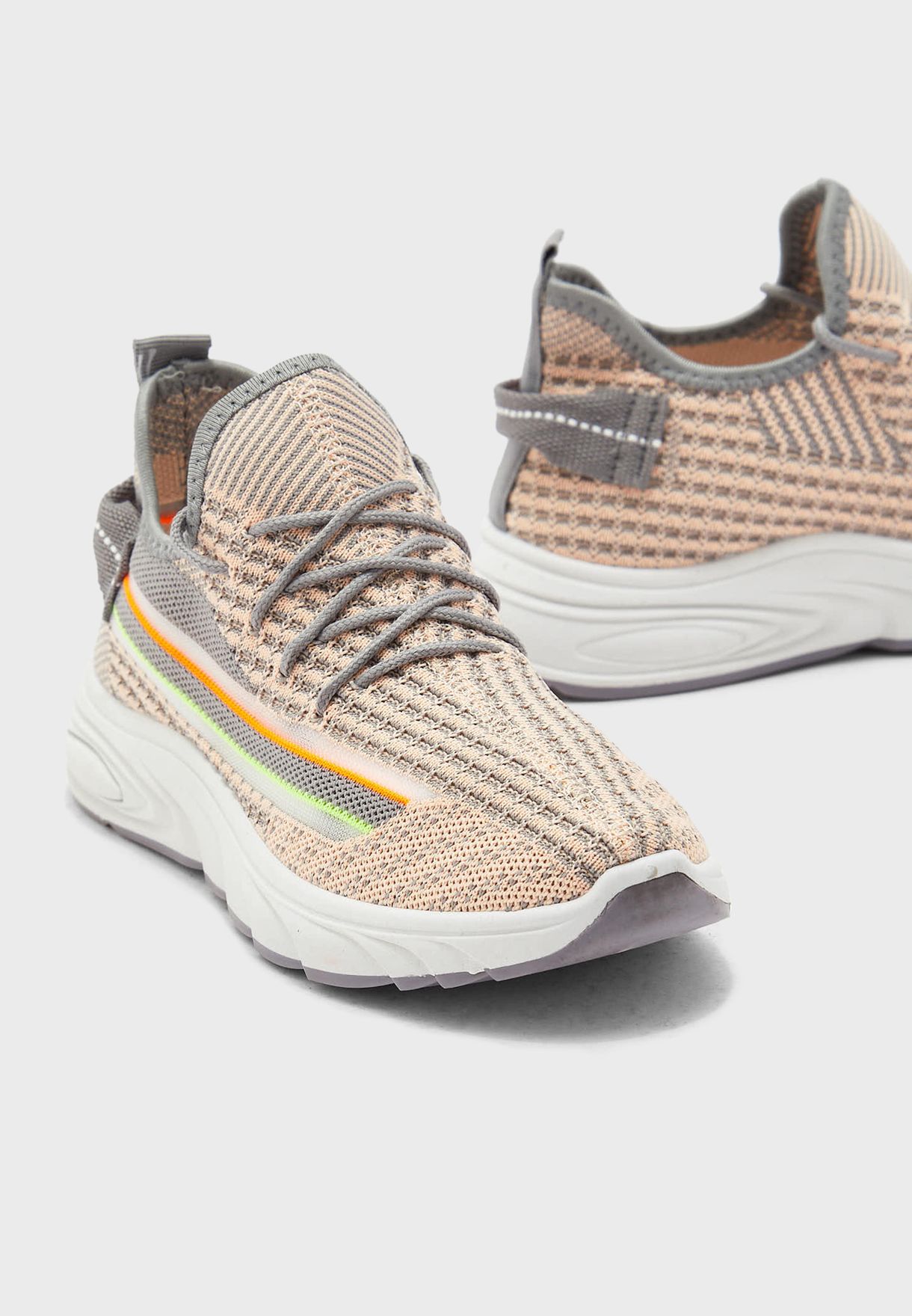 Rainbow Stripe Knit Lace Up Sneakers 