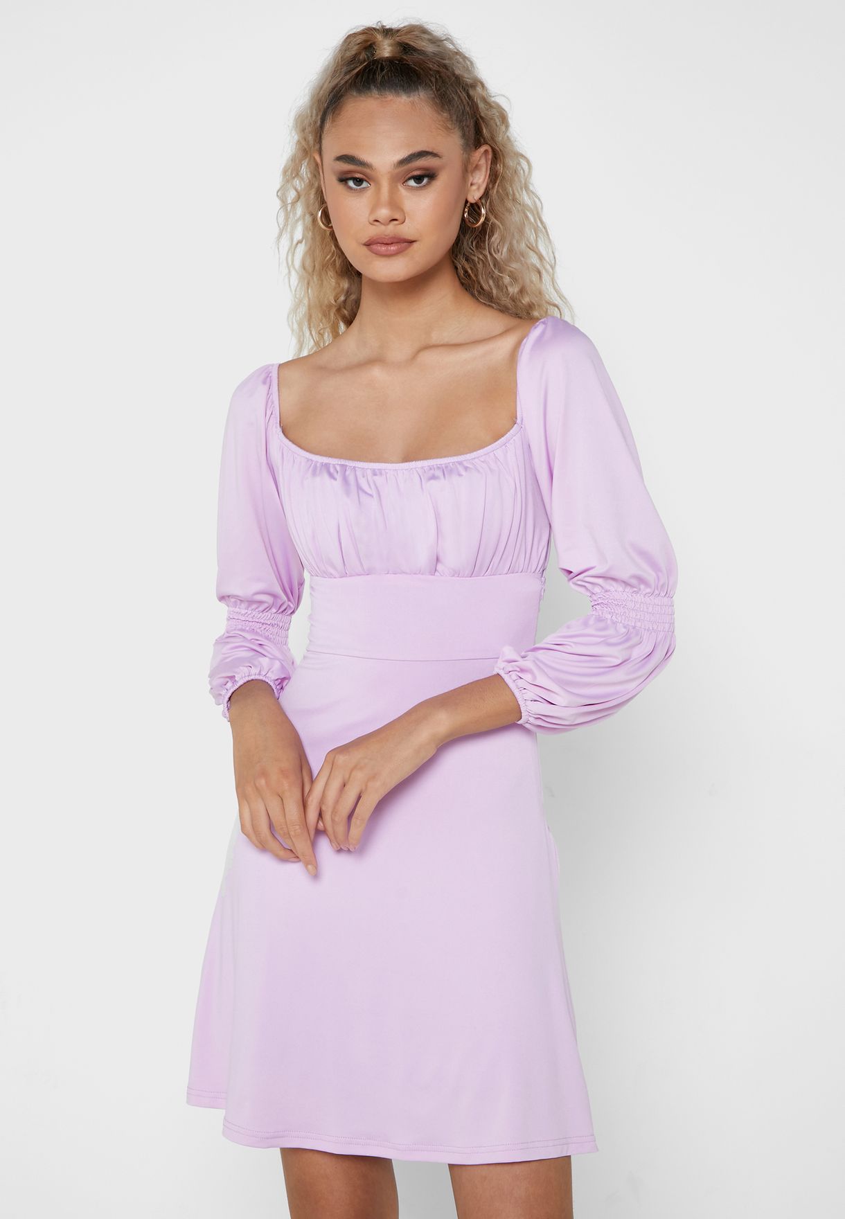 puff sleeve dress purple