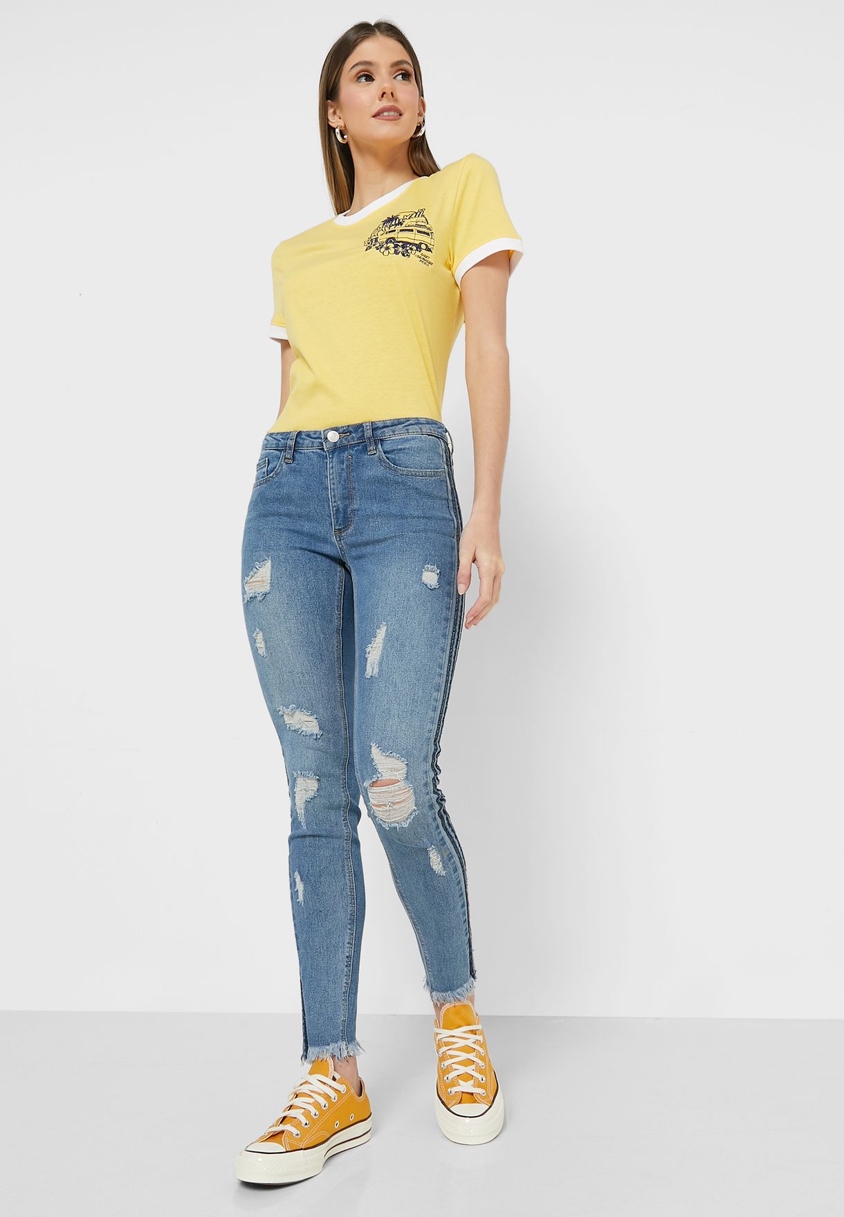 Stripe Detail Skinny Fit Jeans