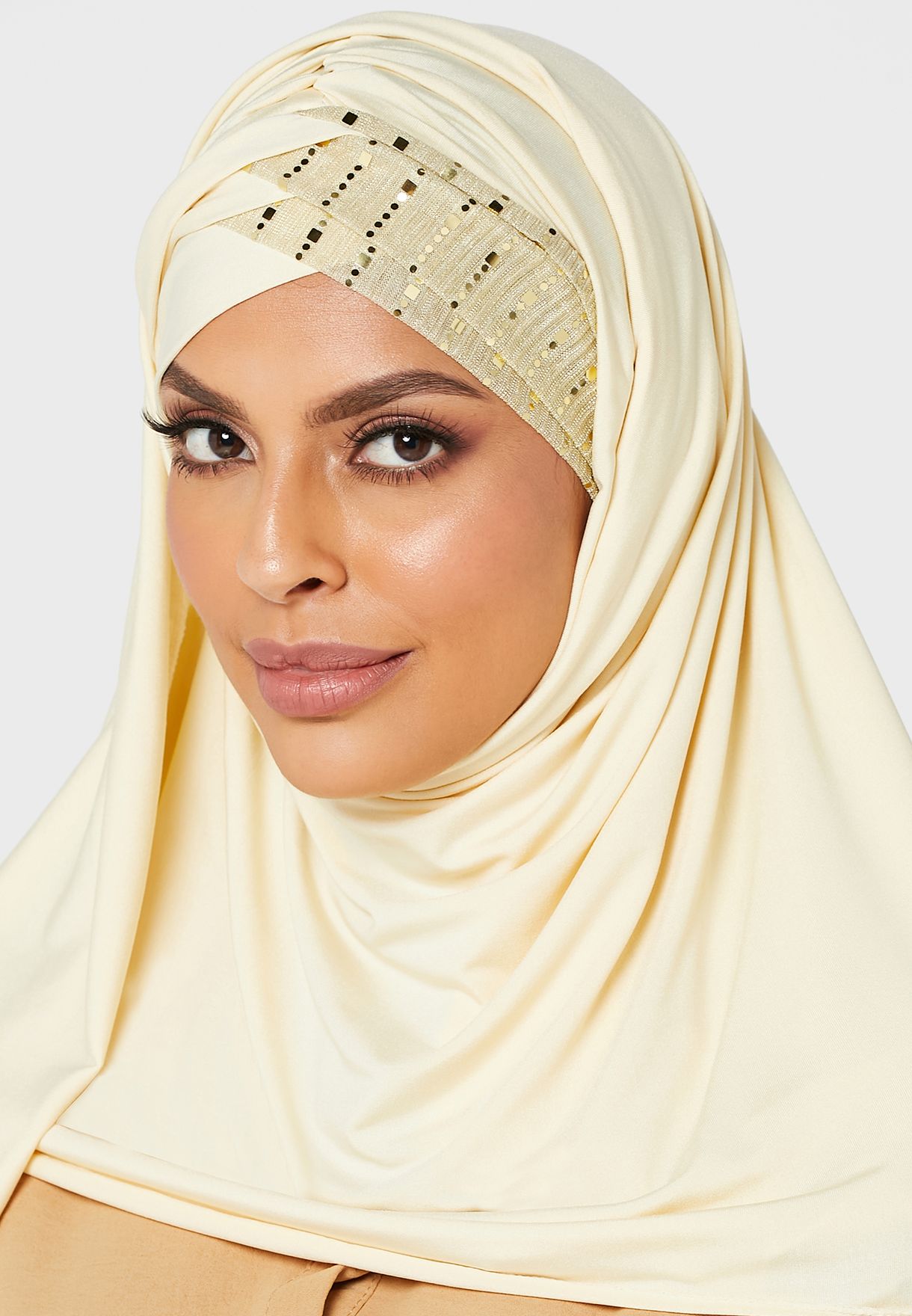 Sequin Detail Crossover Front Hijab Headscarf