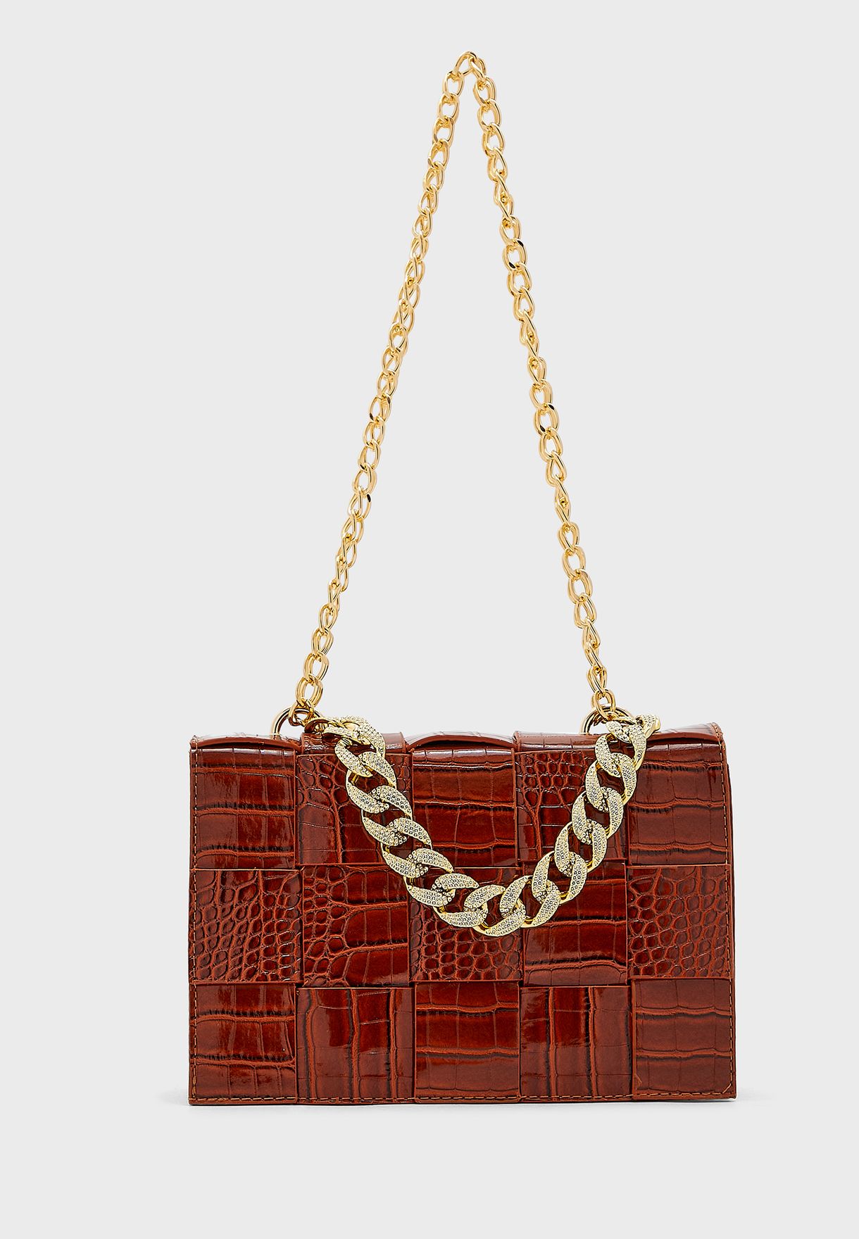 Croc Weave Handbag With Chain