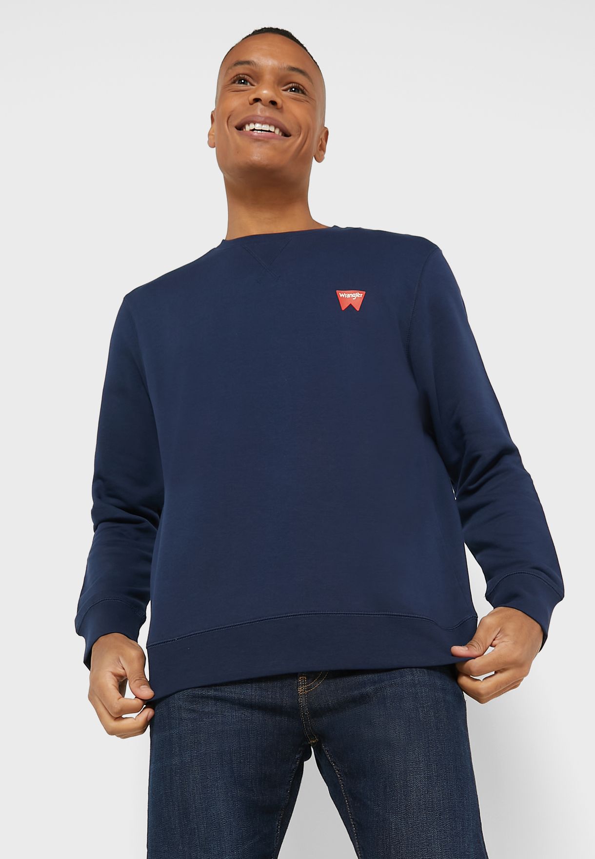 Buy Wrangler Men navy Logo Crew Neck Sweatshirt for Men in Dubai, Abu Dhabi