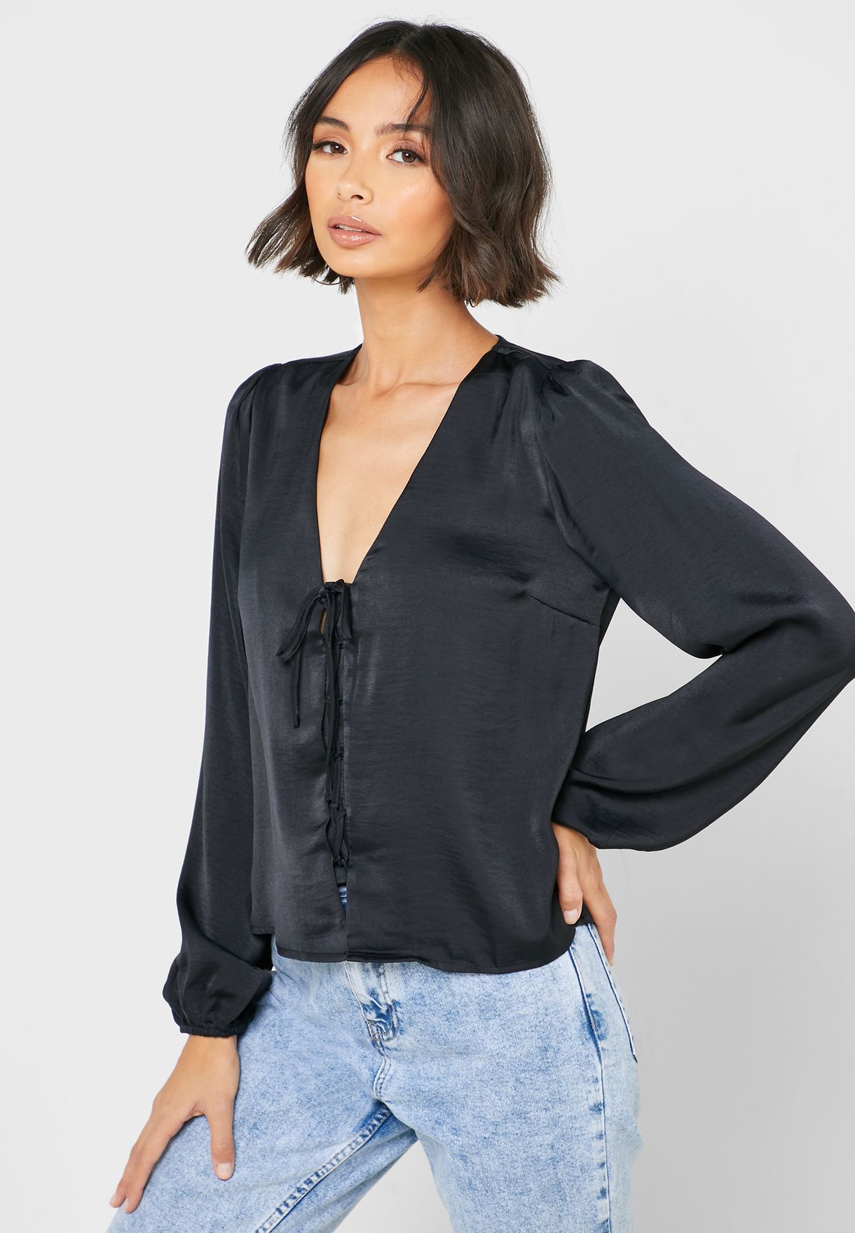 lace up long sleeve top