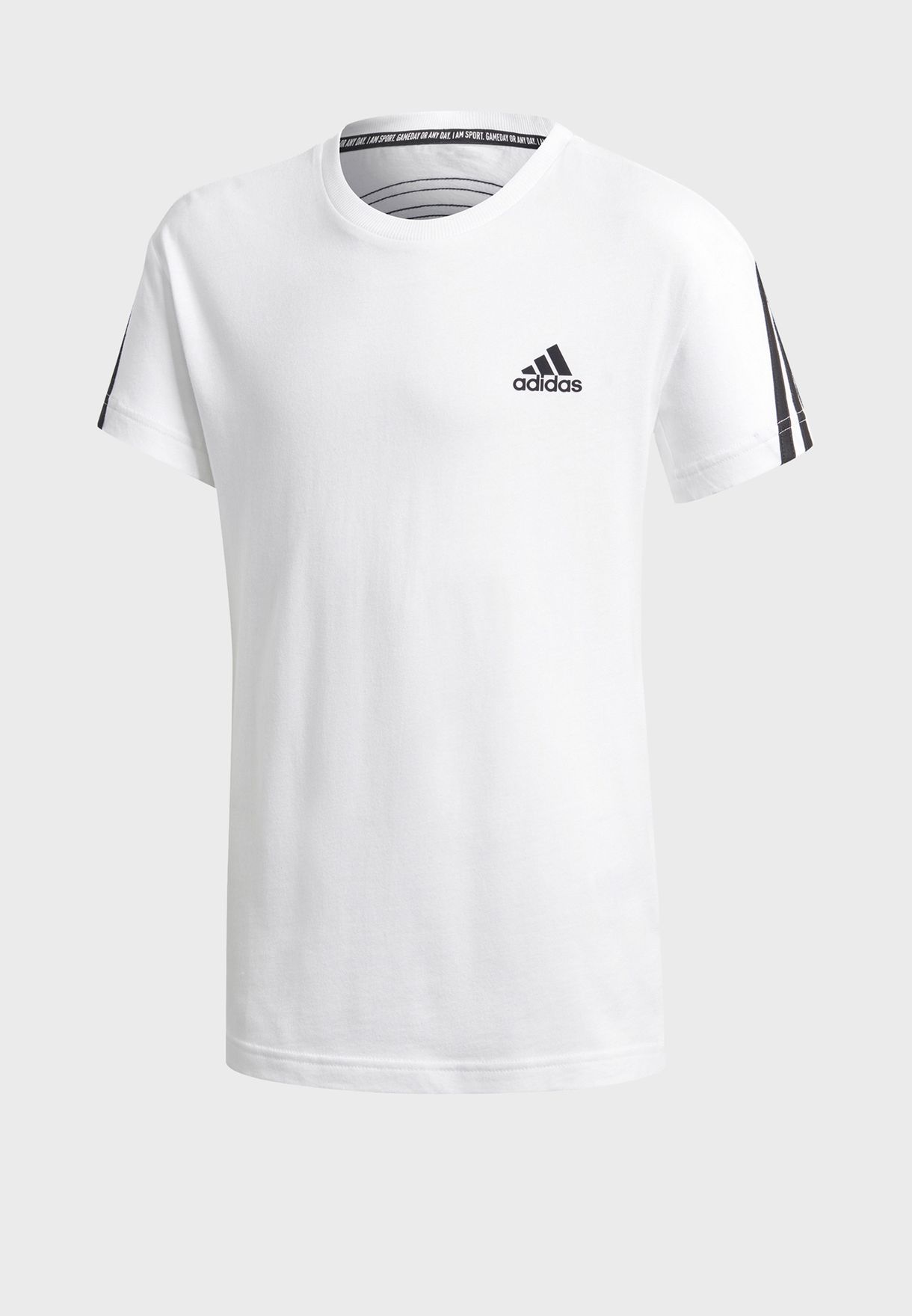Buy adidas white Youth 3 Stripe T-Shirt 