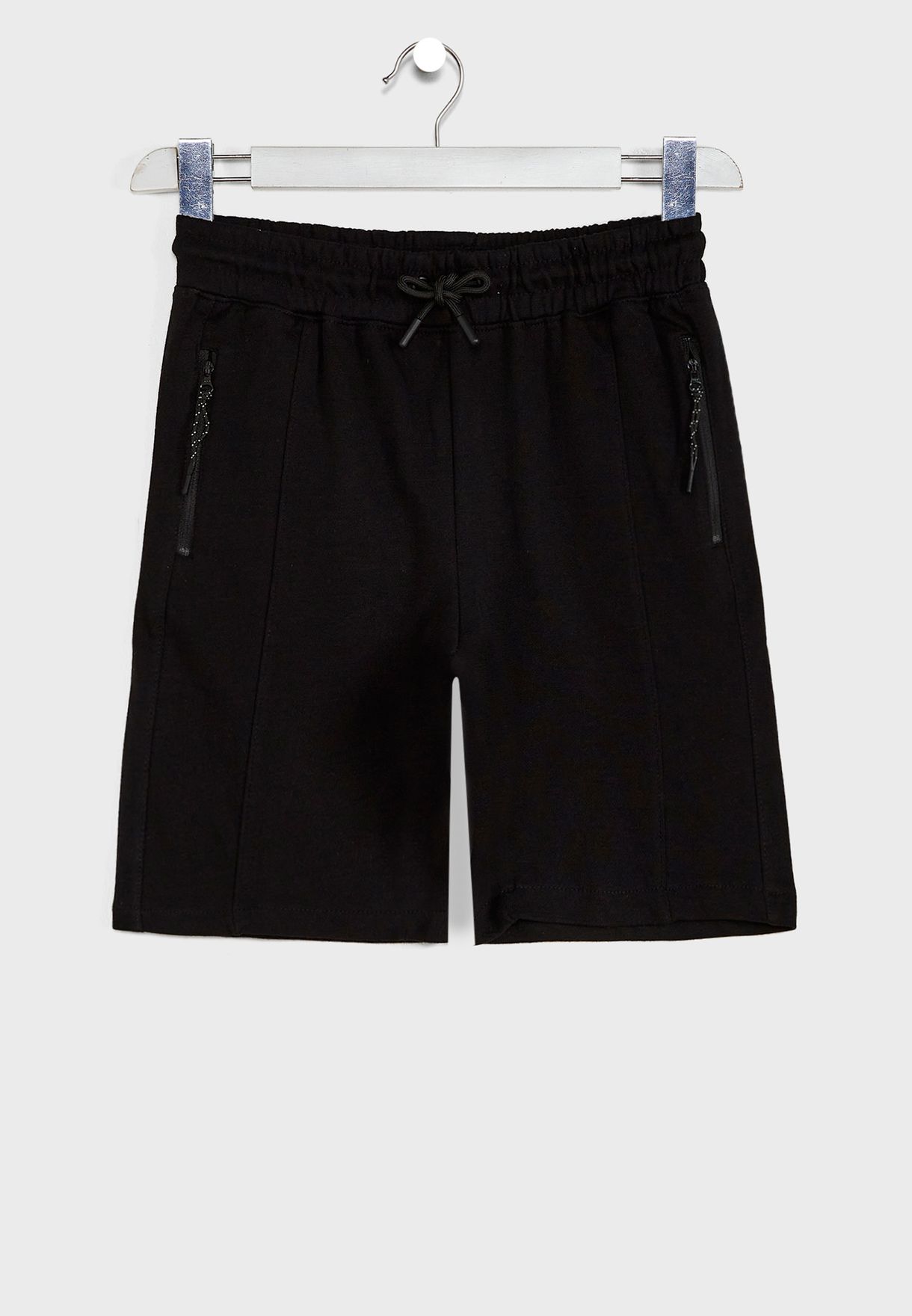 black zip pocket shorts