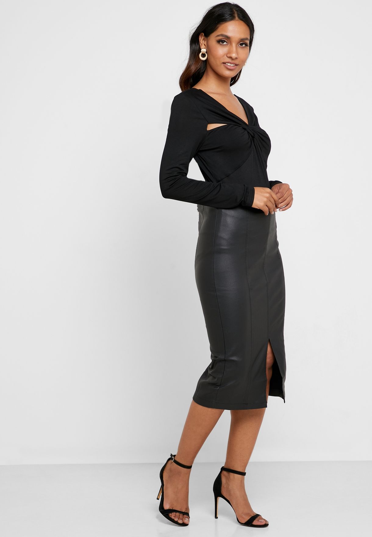 Buy Lost Ink black Front Twisted Cut Out Body for Women in Riyadh, Jeddah