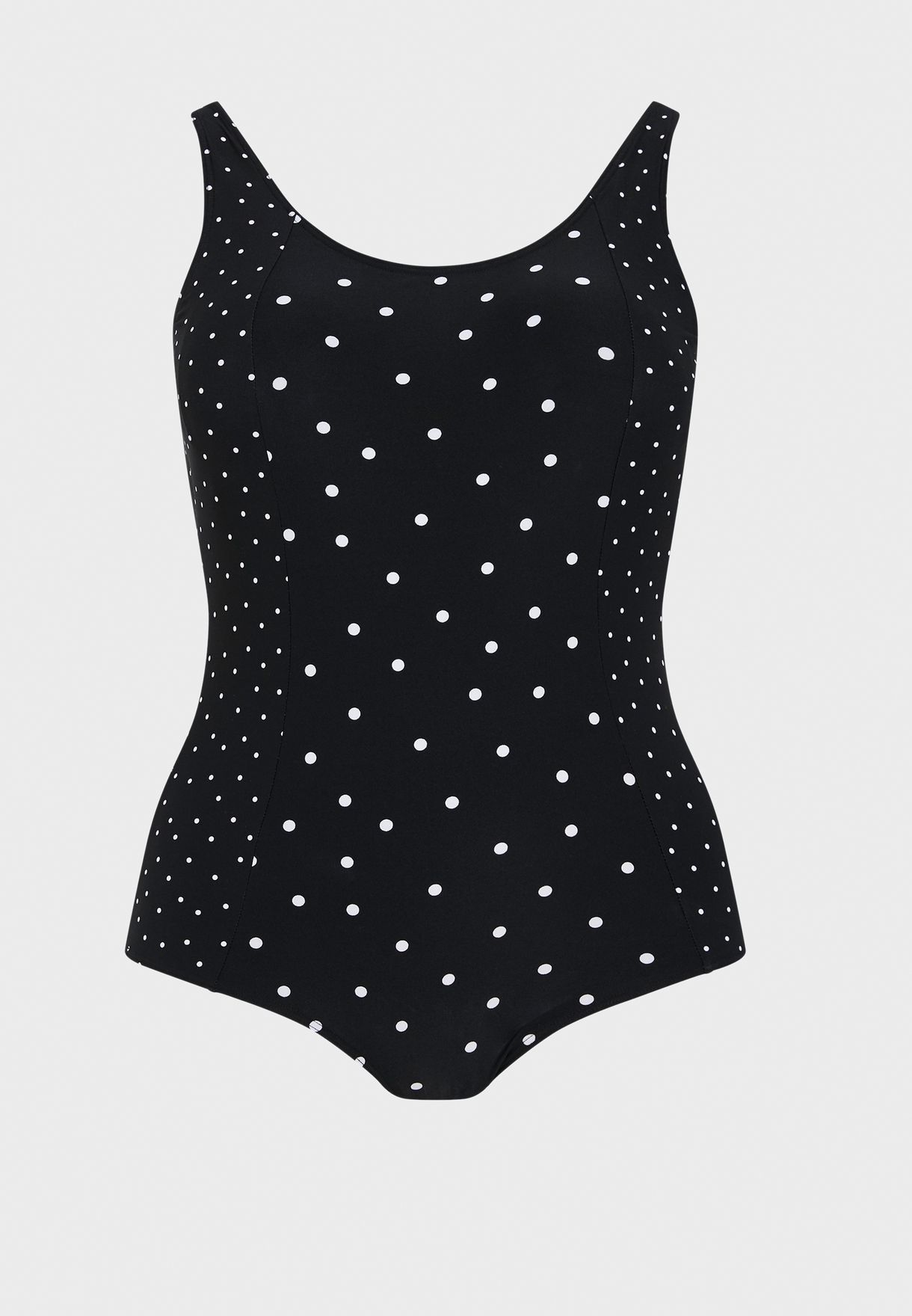 black polka dot swimsuit