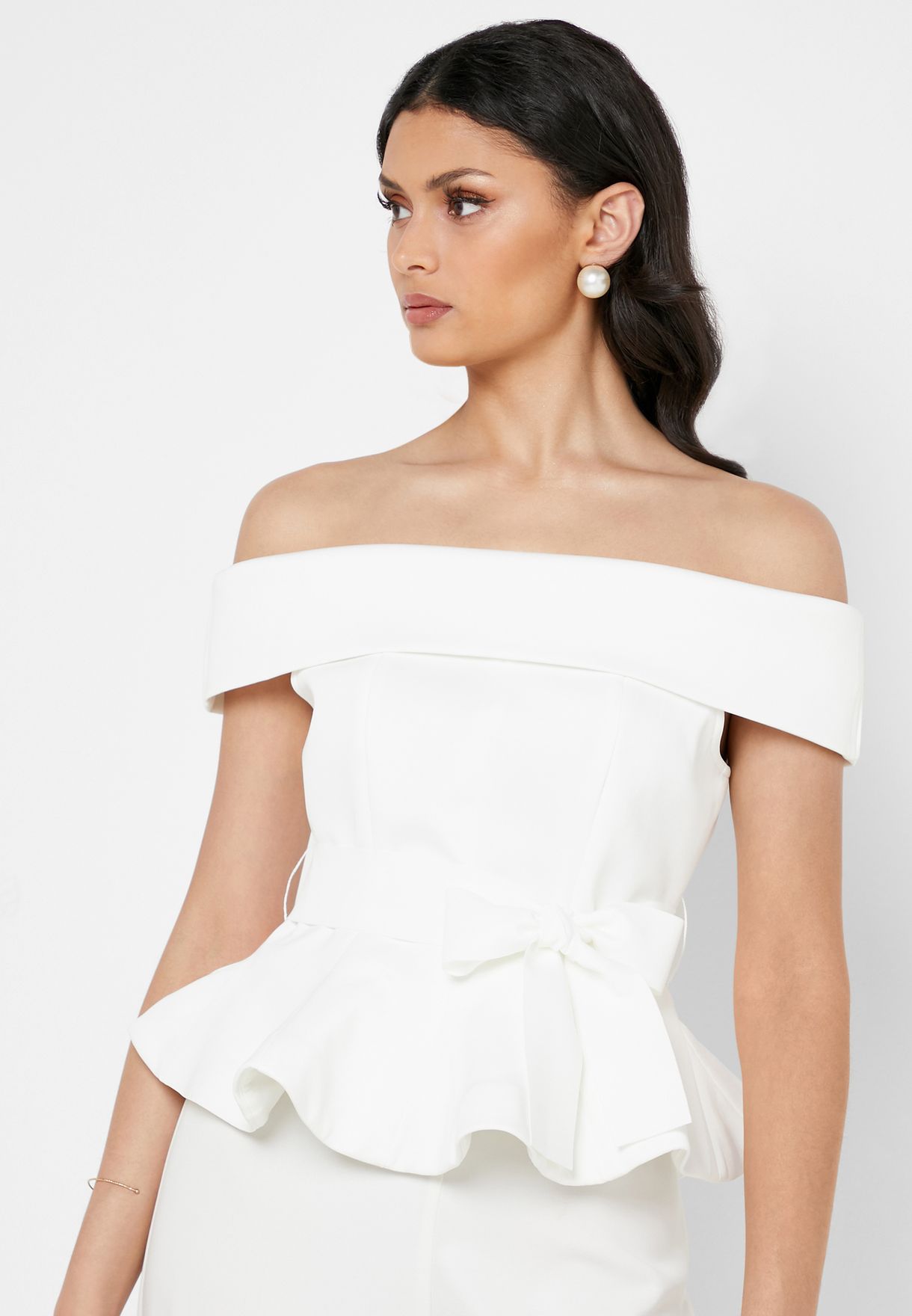 white bardot peplum top