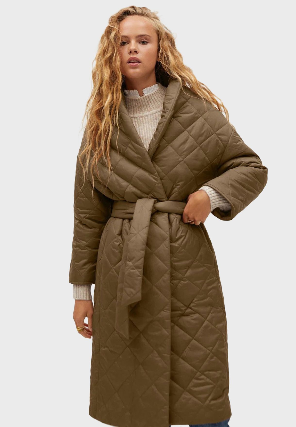 belted longline puffer coat