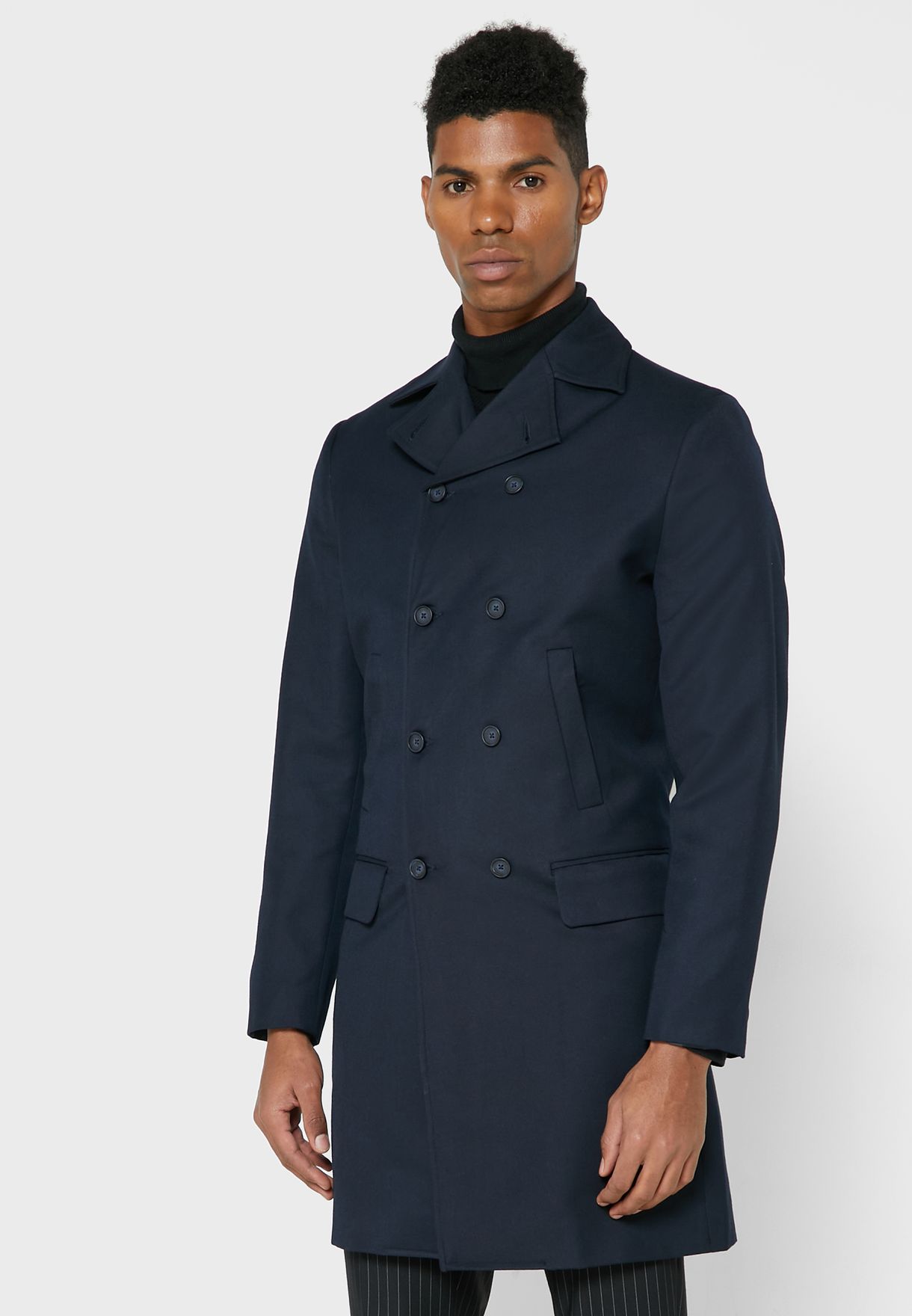Buy Robert Wood navy Double Breasted Long Coat for Men in MENA, Worldwide