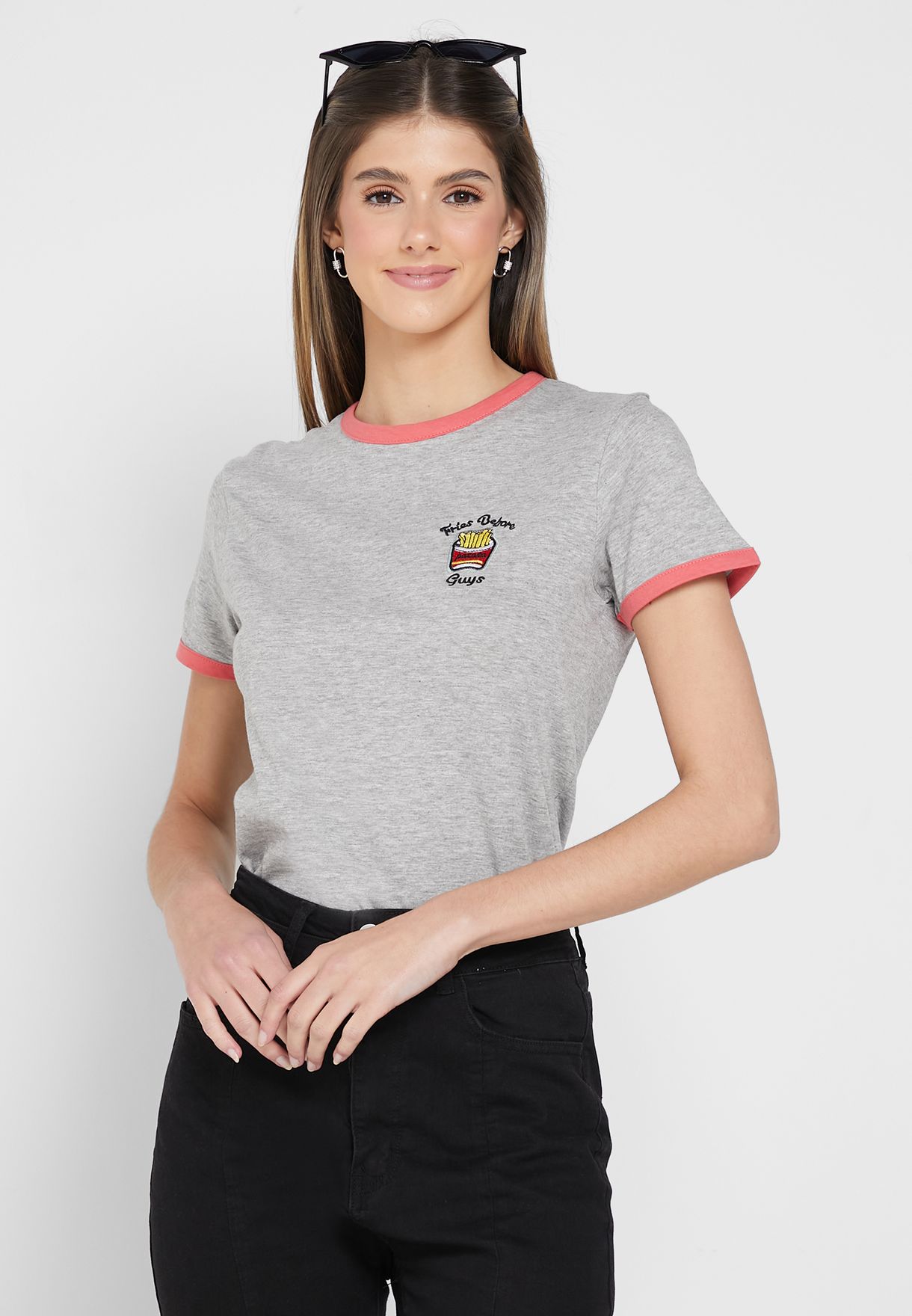 Embroidery T-Shirt With Contrast Rib