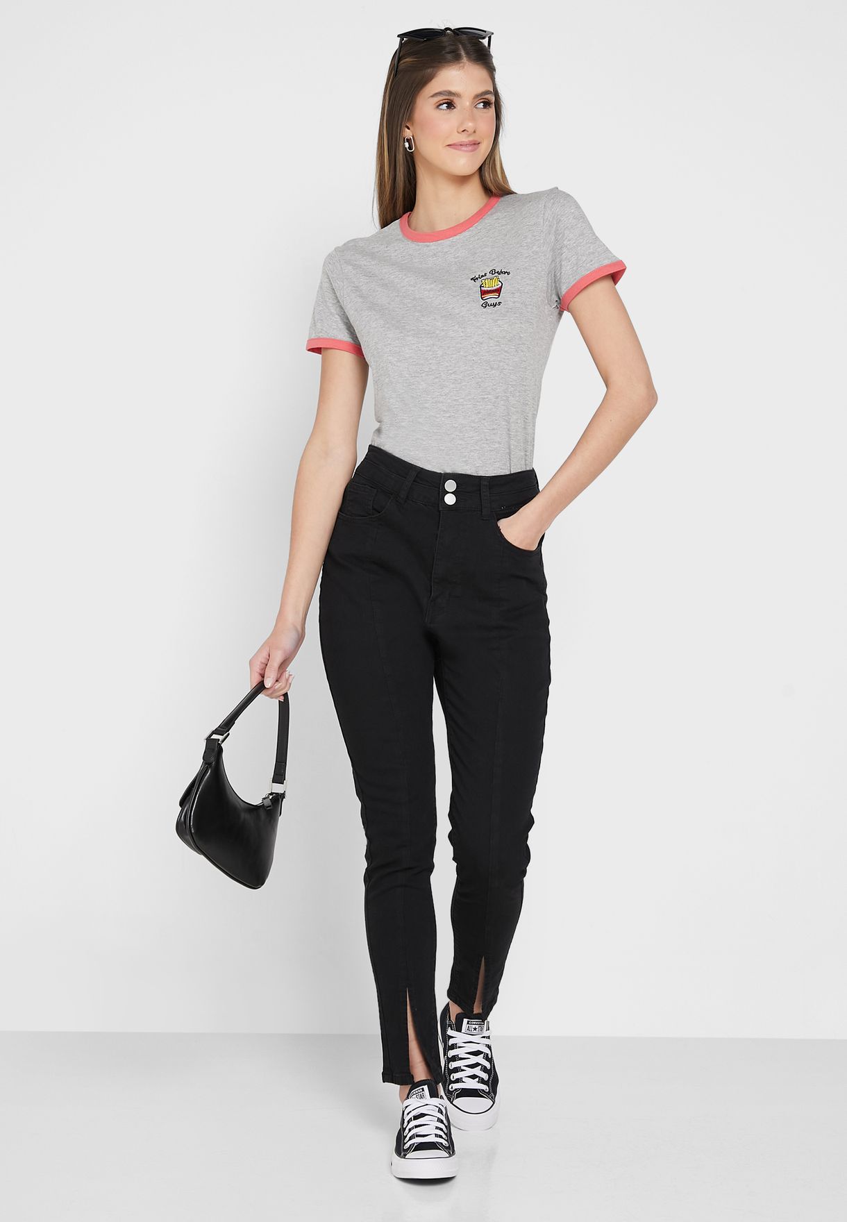 Embroidery T-Shirt With Contrast Rib